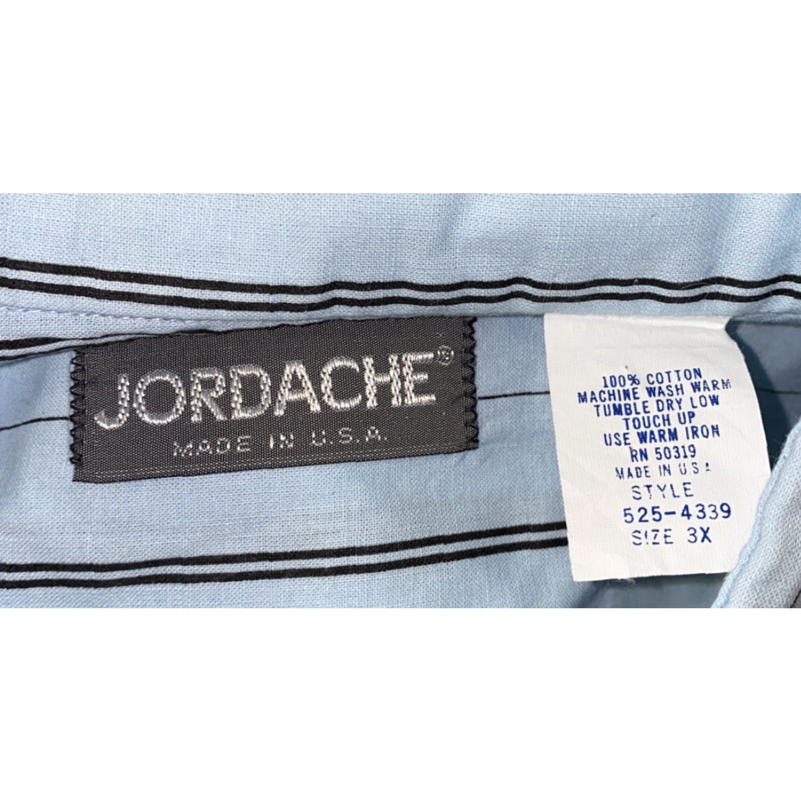 Jordache VINTAGE Jordache Shirt 3X Mens Blue Striped USA Button-Up Long Sleeve, Collared, Cotton, Regular Fit, Casual, USA, Blue Size US XXL / EU 58 / 5 - 6 Thumbnail
