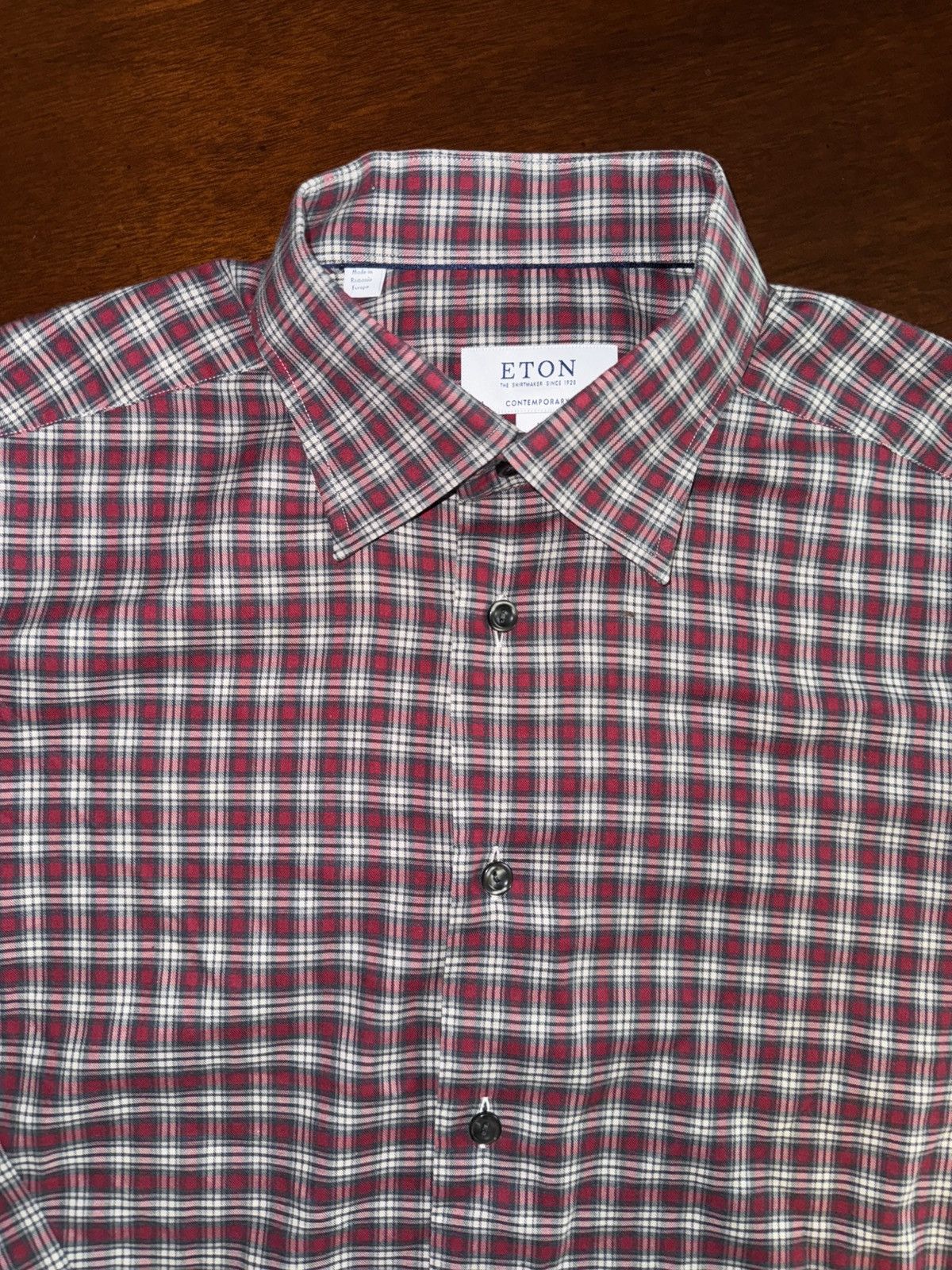 Eton ETON Men's Contemporary Red Plaid Dress Shirt Size L 16x35 Size US L / EU 52-54 / 3 - 1 Thumbnail