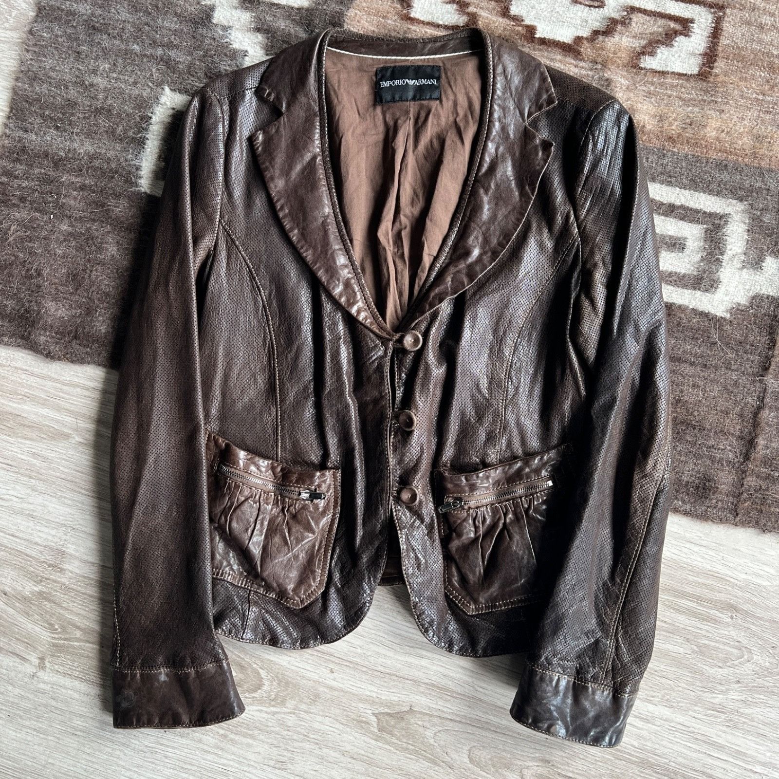 Emporio Armani Vintage Emporio Armani Perforated Leather Jacket 0009BC Size L / US 10 / IT 46 - 4 Thumbnail