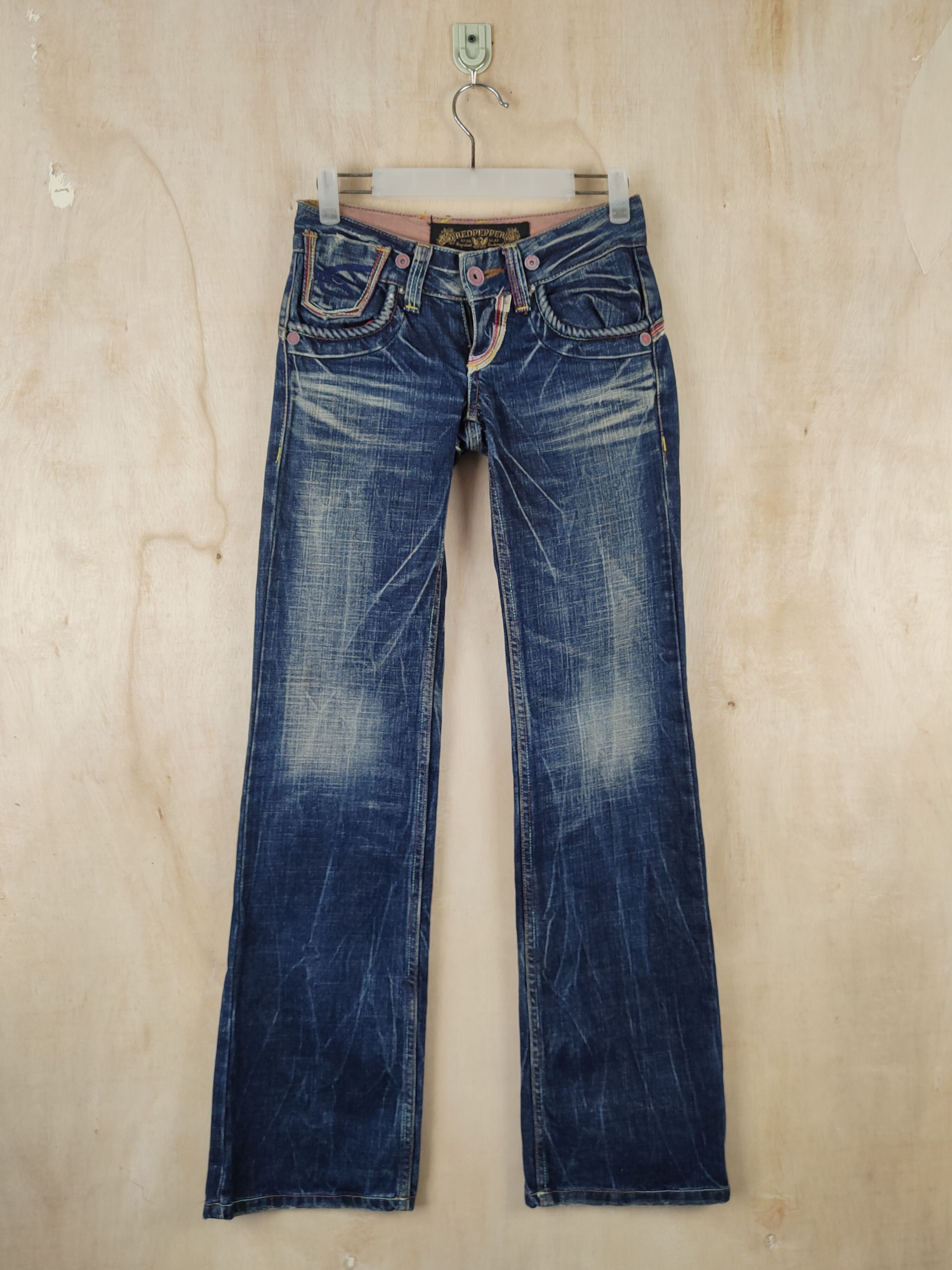 image of Distressed Denim x Vintage Red Pepper Japan Dark Blue Distressed Ripped Jeans S2478 in Dark Blue De