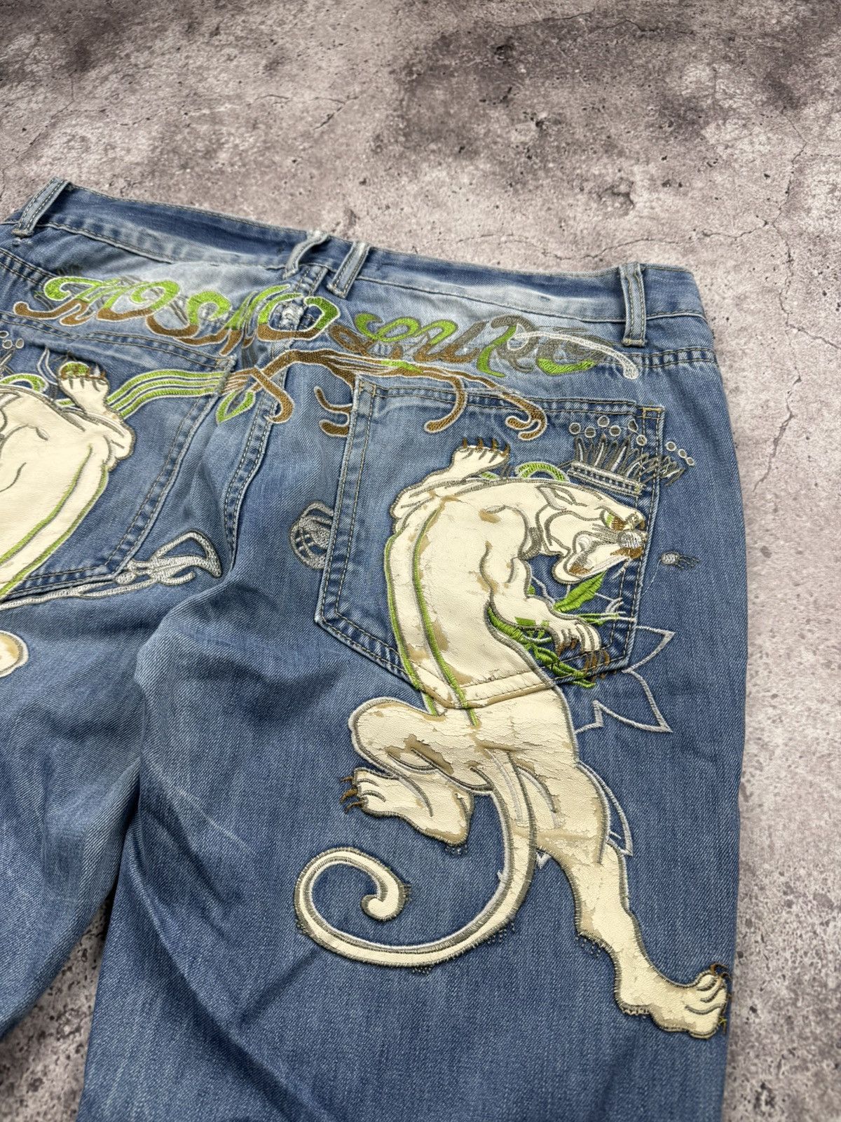 Japanese Brand Y2K Kosmo Lupo Jeans Panther Logo Back Washed Denim Ed Hardy Size US 36 / EU 52 - 10 Thumbnail