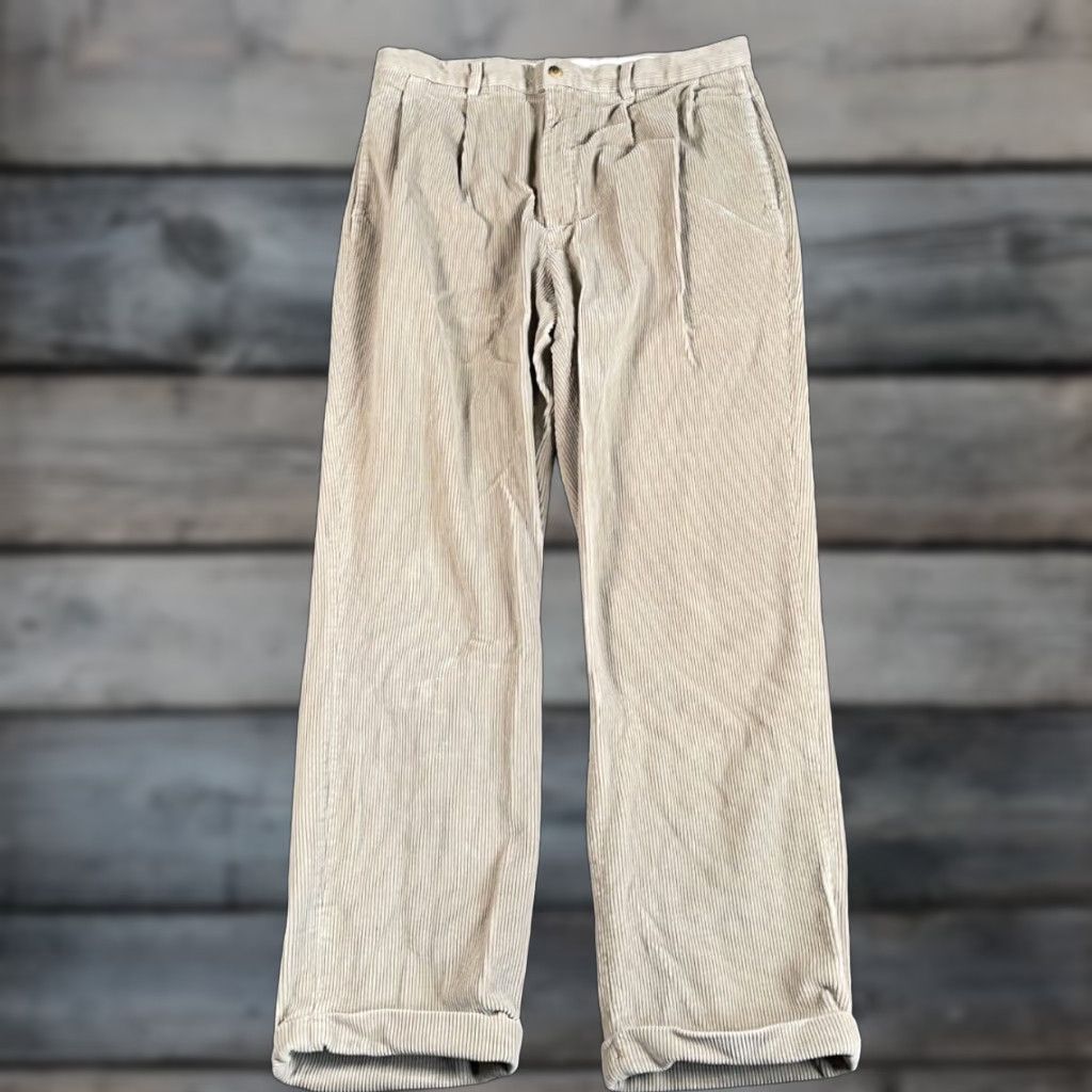 Nautica VINTAGE Nautica Pants Corduroy Baggy Fit 36x32 Beige Pleated Front Chino Straight Mens Size US 36 / EU 52 - 1 Thumbnail