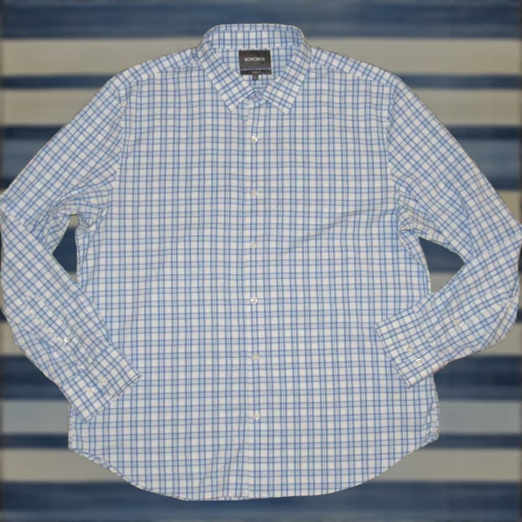 Bonobos MENS BONOBOS Blue White Nylon Spandex Longsleeve Performance Shirt XL Shirt Mens Size US XL / EU 56 / 4 - 1 Thumbnail