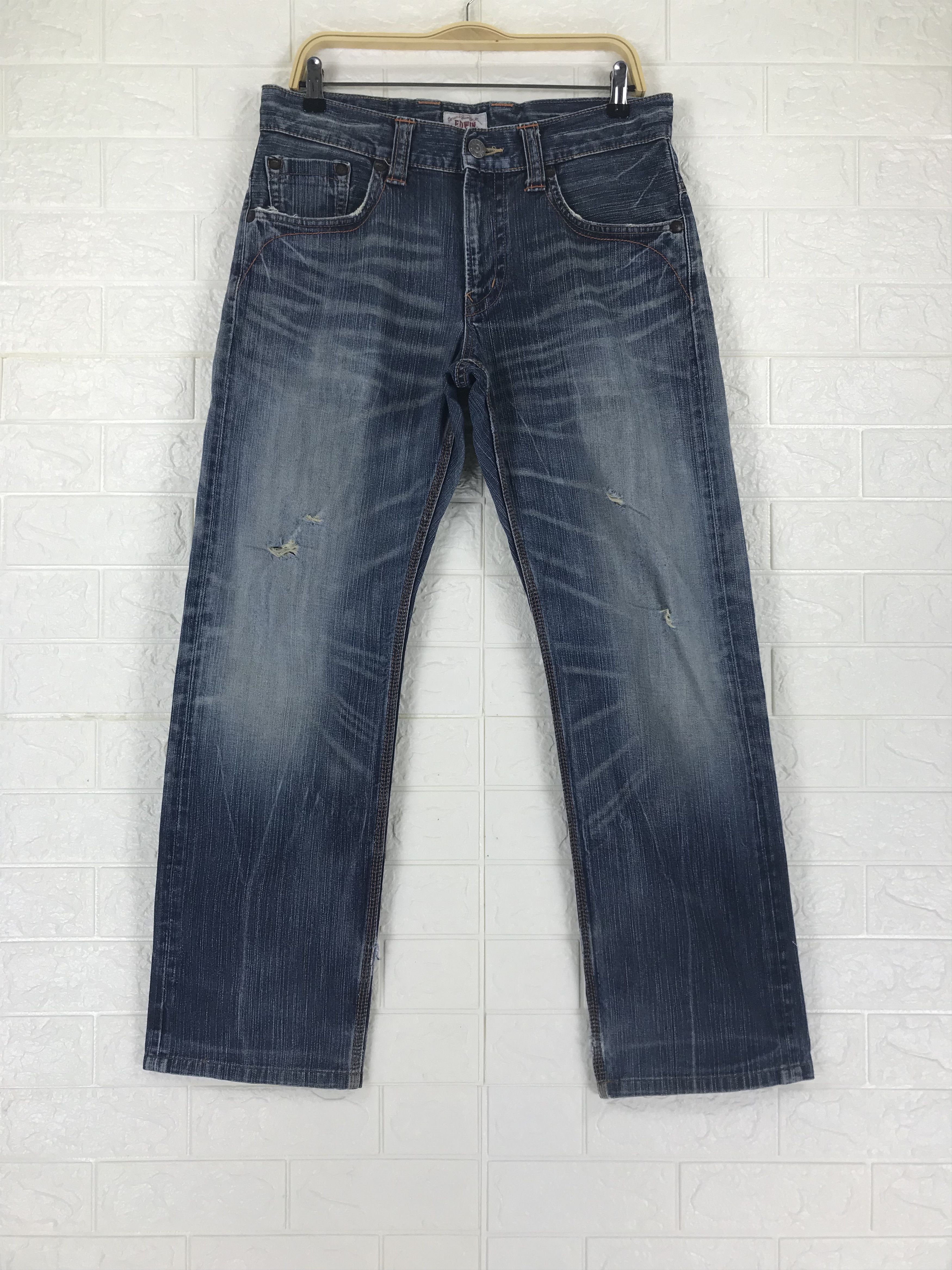 Vintage Edwin 424 XVS Faded Japanese Blue Ripped Jeans