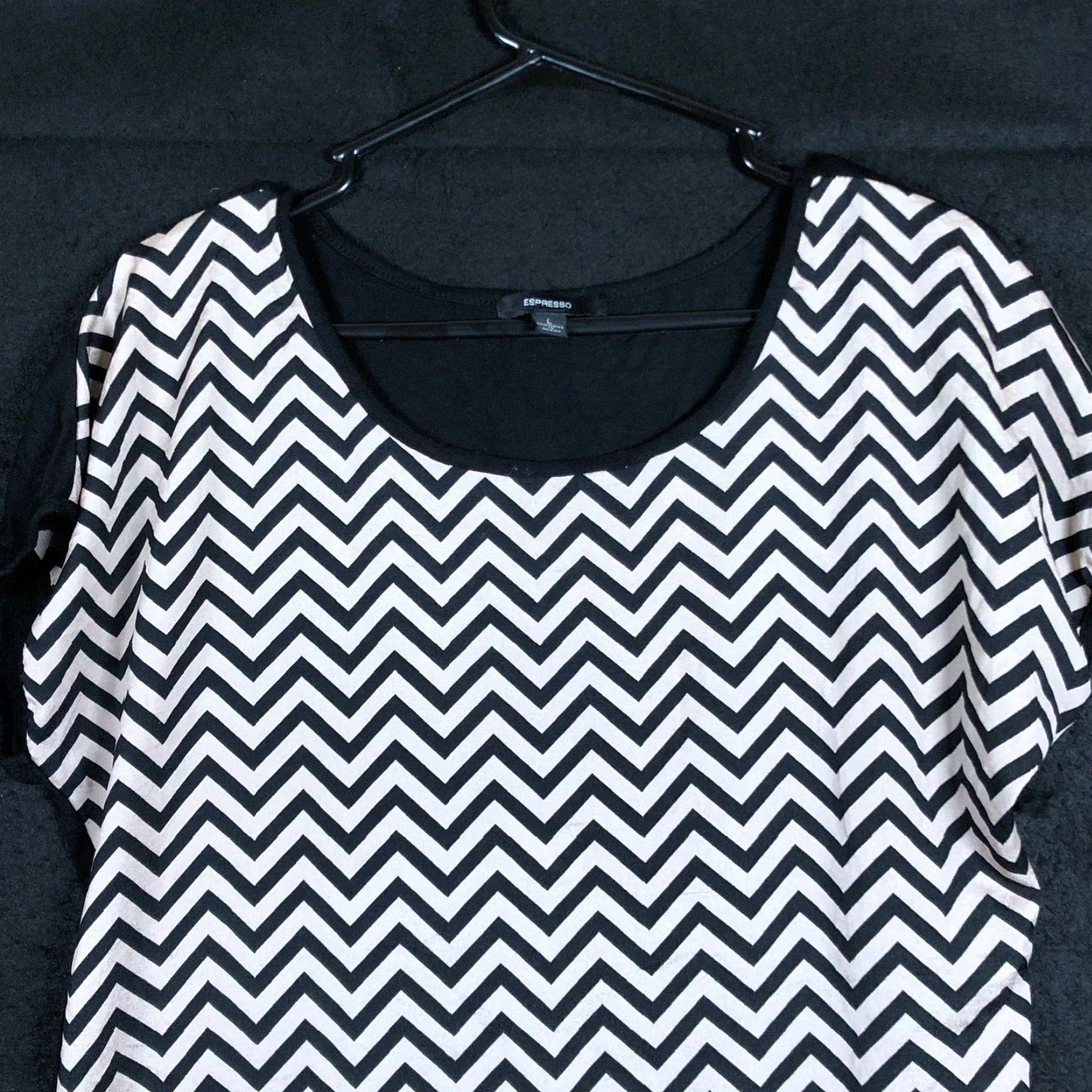 Express EXPRESSO Blouse Shirt Womens Black Brown Zig Zag Short Sleeve Sheer Round Neck L Size L / US 10 / IT 46 - 2 Thumbnail