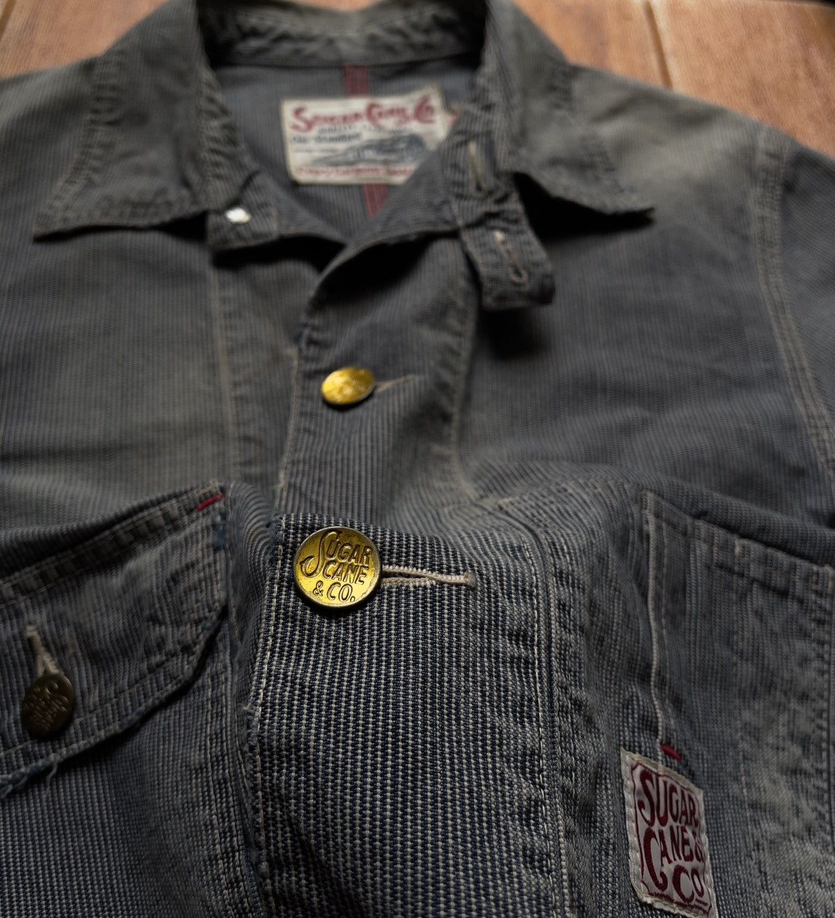 Sugar Cane × Vintage ❌S O L D❌90s Sugar Cane Hickory Stripe good Aging & fading Size US S / EU 44-46 / 1 - 4 Thumbnail