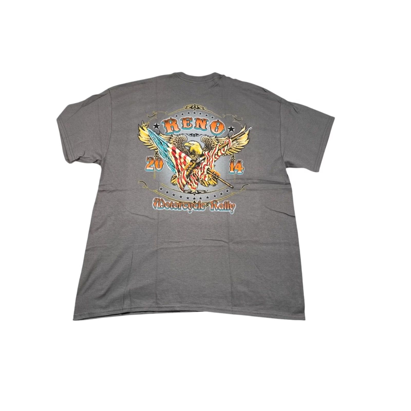 Gildan Mens XL Gray T Shirt Double Side Graphic Eagle Reno Motorcycle Rally 2014 Y2K Size US XL / EU 56 / 4 - 2 Thumbnail