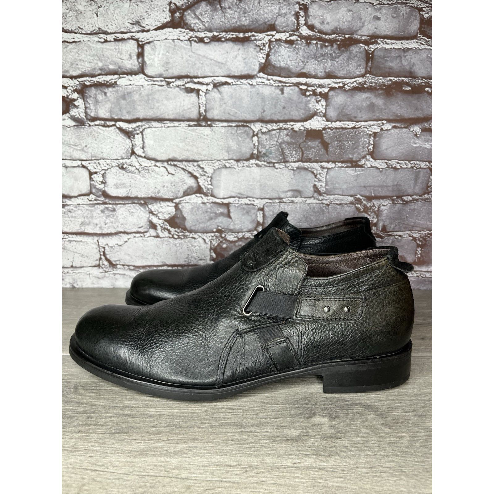 Bacco Bucci Bacco Bucci Llorente Black Genuine Leather Calfskin Side Str Size US 12 / EU 45 - 1 Thumbnail