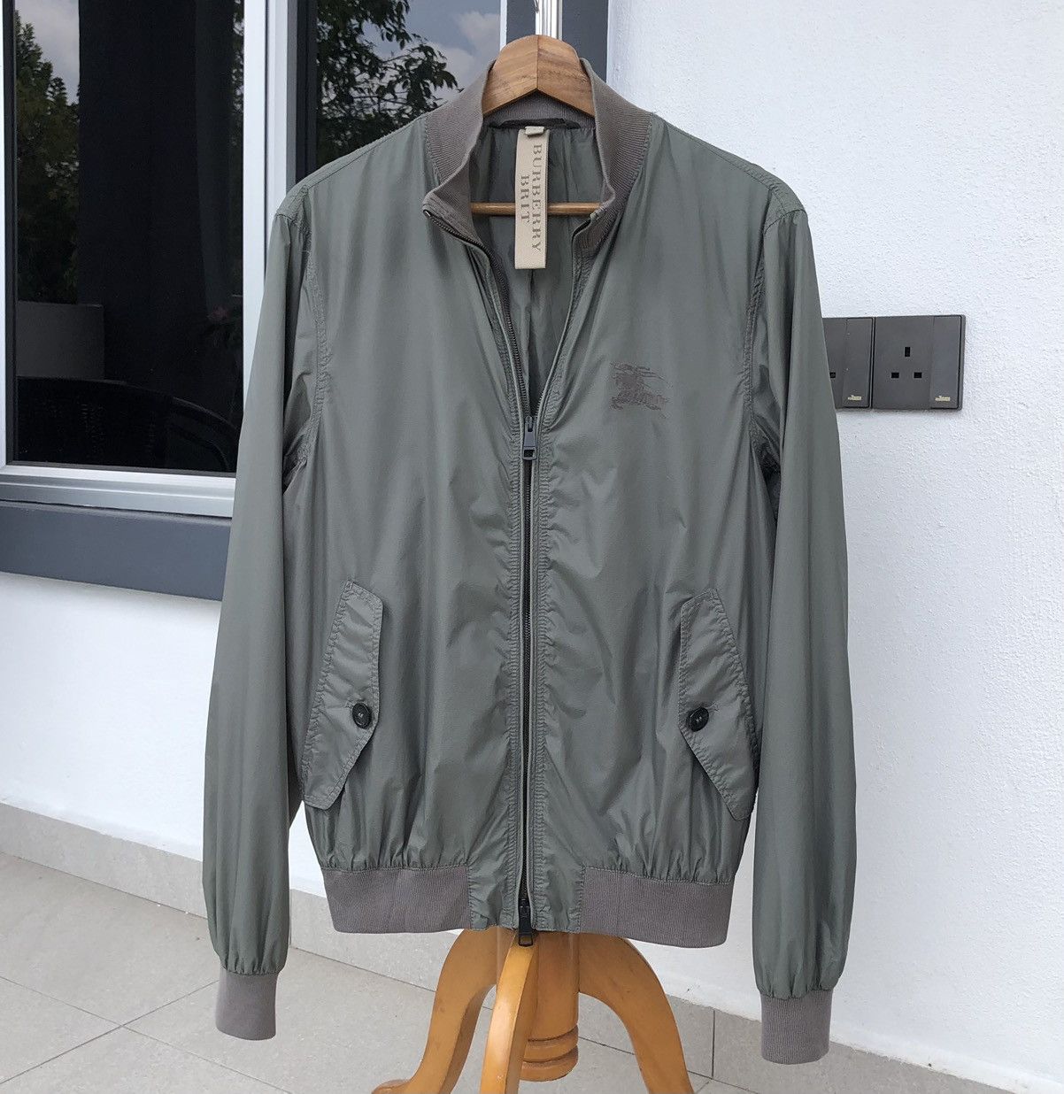 Burberry Brit Stonewashed Grey Zip Front Bomber Jacket