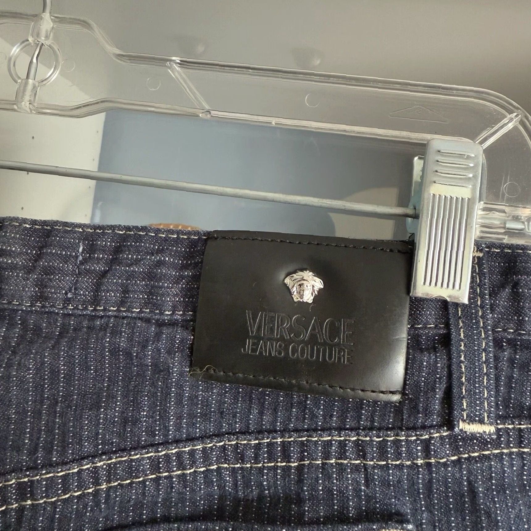 Versace VINTAGE Versace Jeans Couture 90s Navy Blue Striped Jeans Flare Size 27 Women Size 27" / US 4 / IT 40 - 7 Thumbnail
