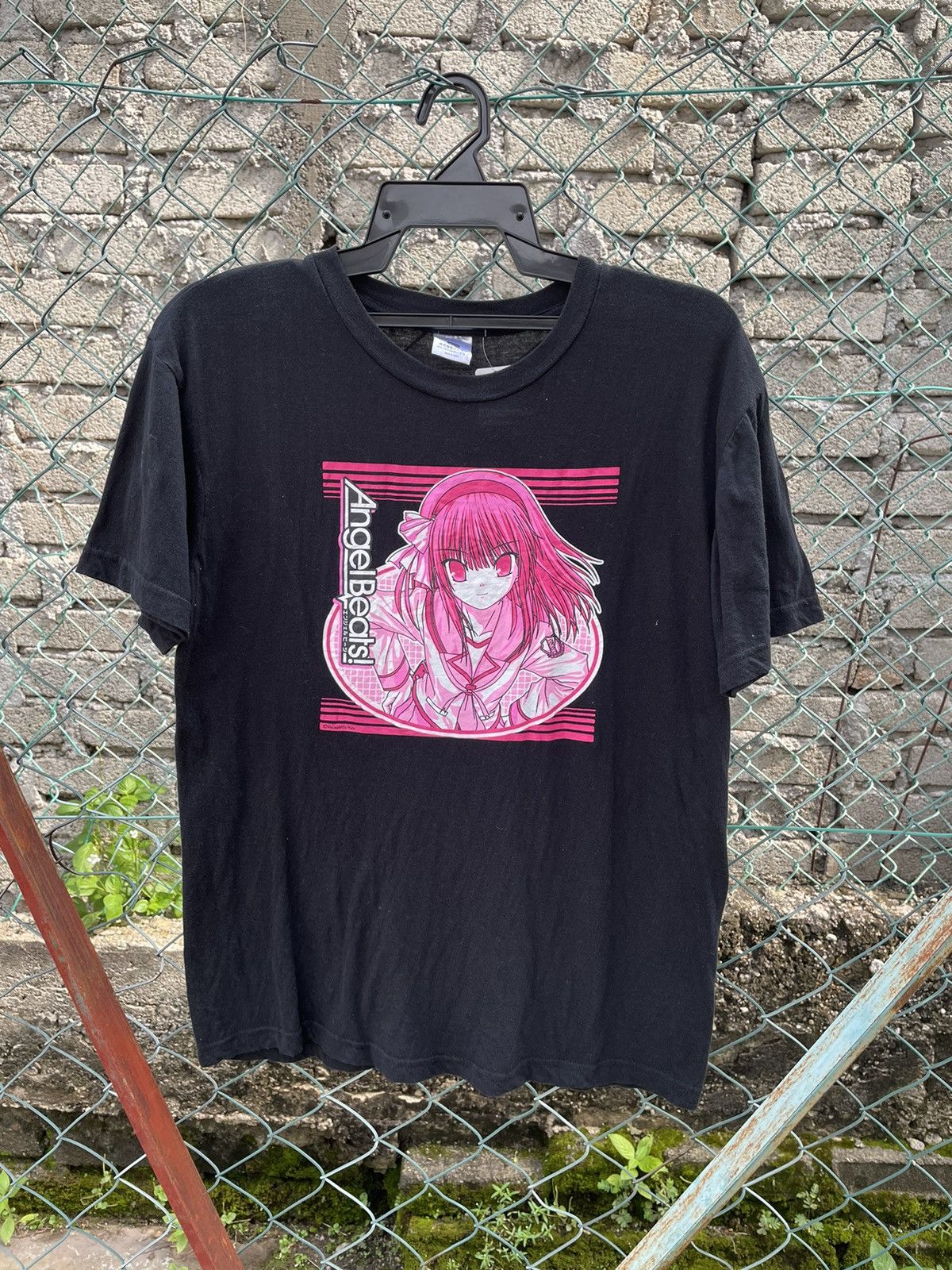 image of Anima x Tee Binding Offer Acceptevangelion Angel Beats Pink Anime in Black, Men's (Size Medium)