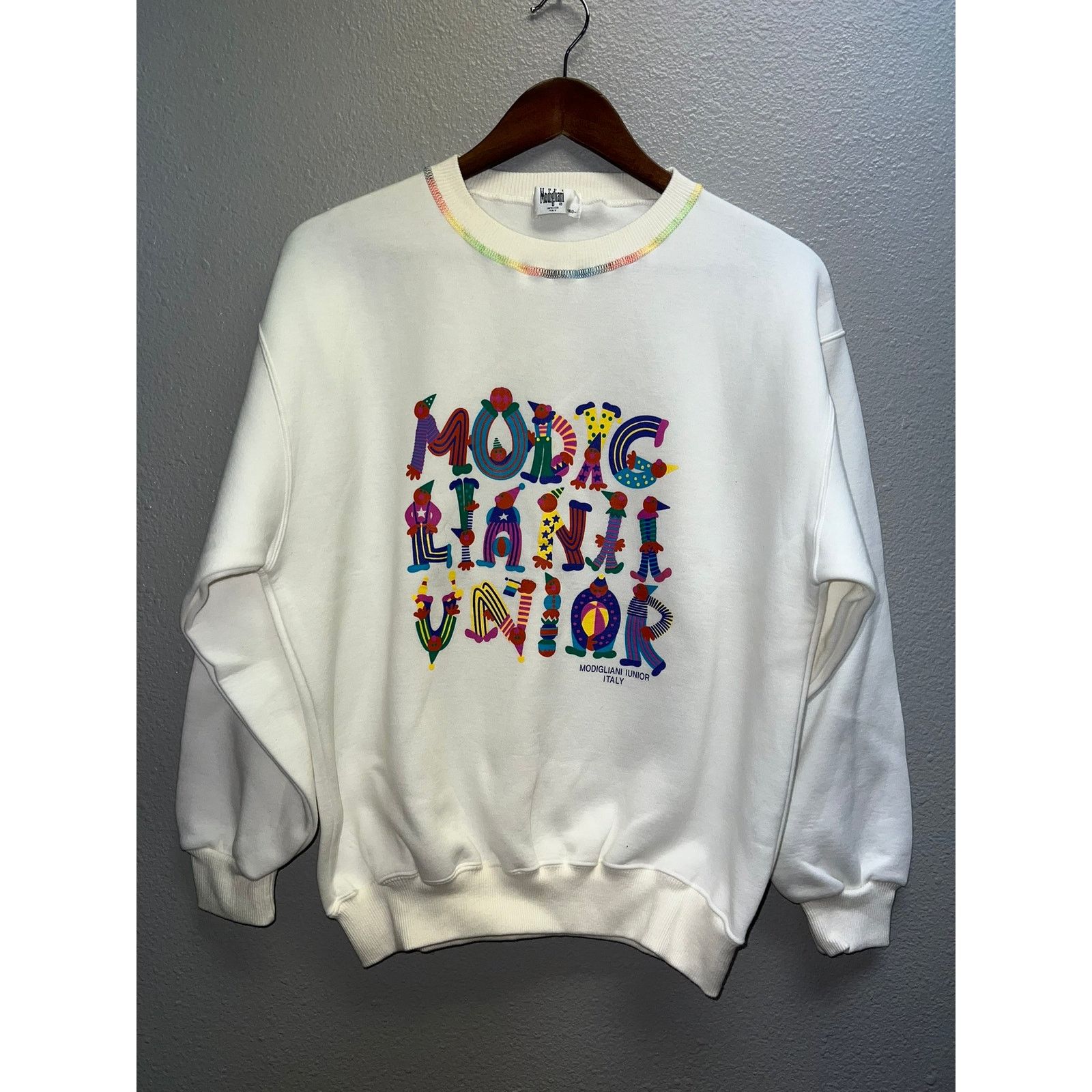 Vintage Modigliani Iunior Sweatshirt Italy Spellout Crewneck Large Size US L / EU 52-54 / 3 - 1 Thumbnail
