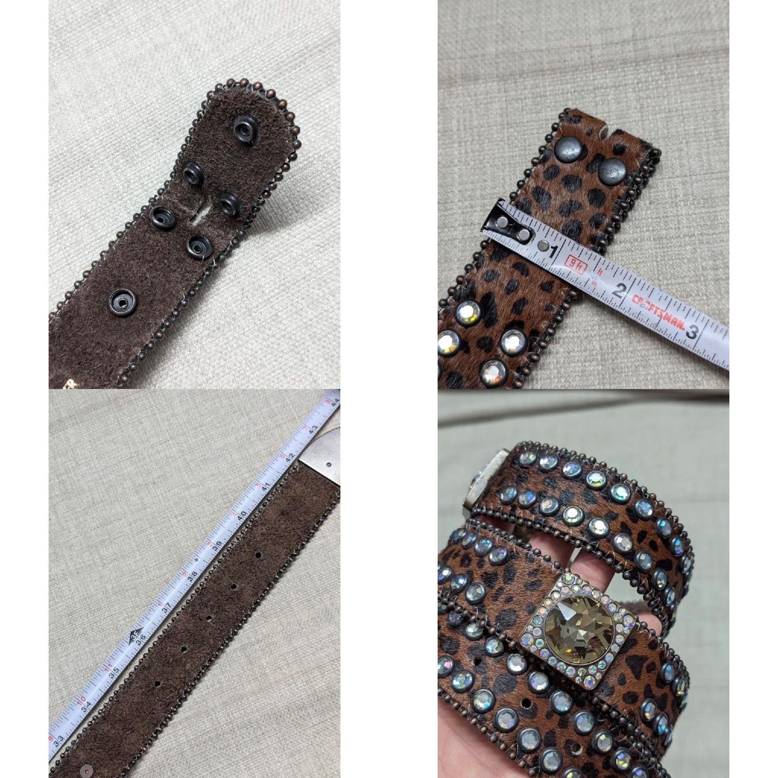 Vintage VINTAGE Y2K COW H AIR rhinestone LEOPARD leather BELT 38 brown STUDDED Western Belt, Cowboy, Rodeo, Southwestern Mens Size 38 - 8 Thumbnail