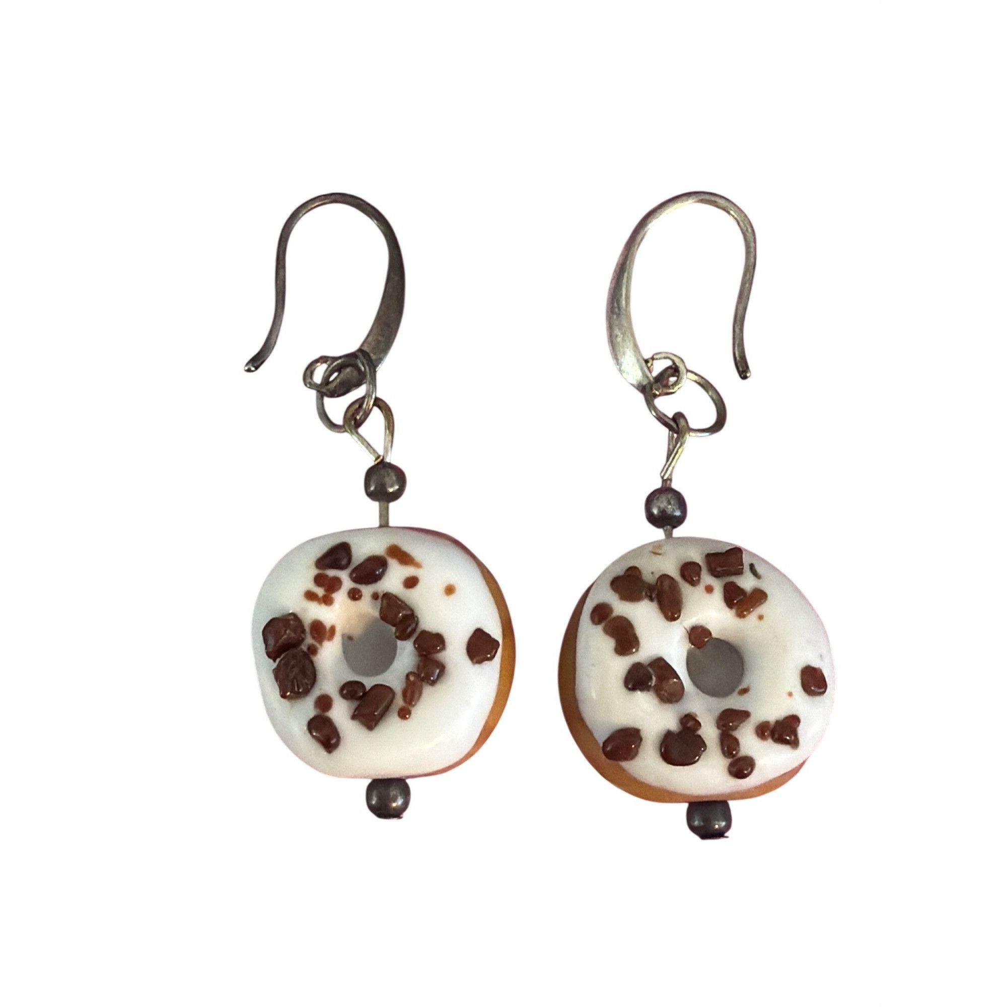 Other Silver Tone Glass Chocolate Sprinkled Donut Earrings Dangle Size ONE SIZE - 3 Thumbnail