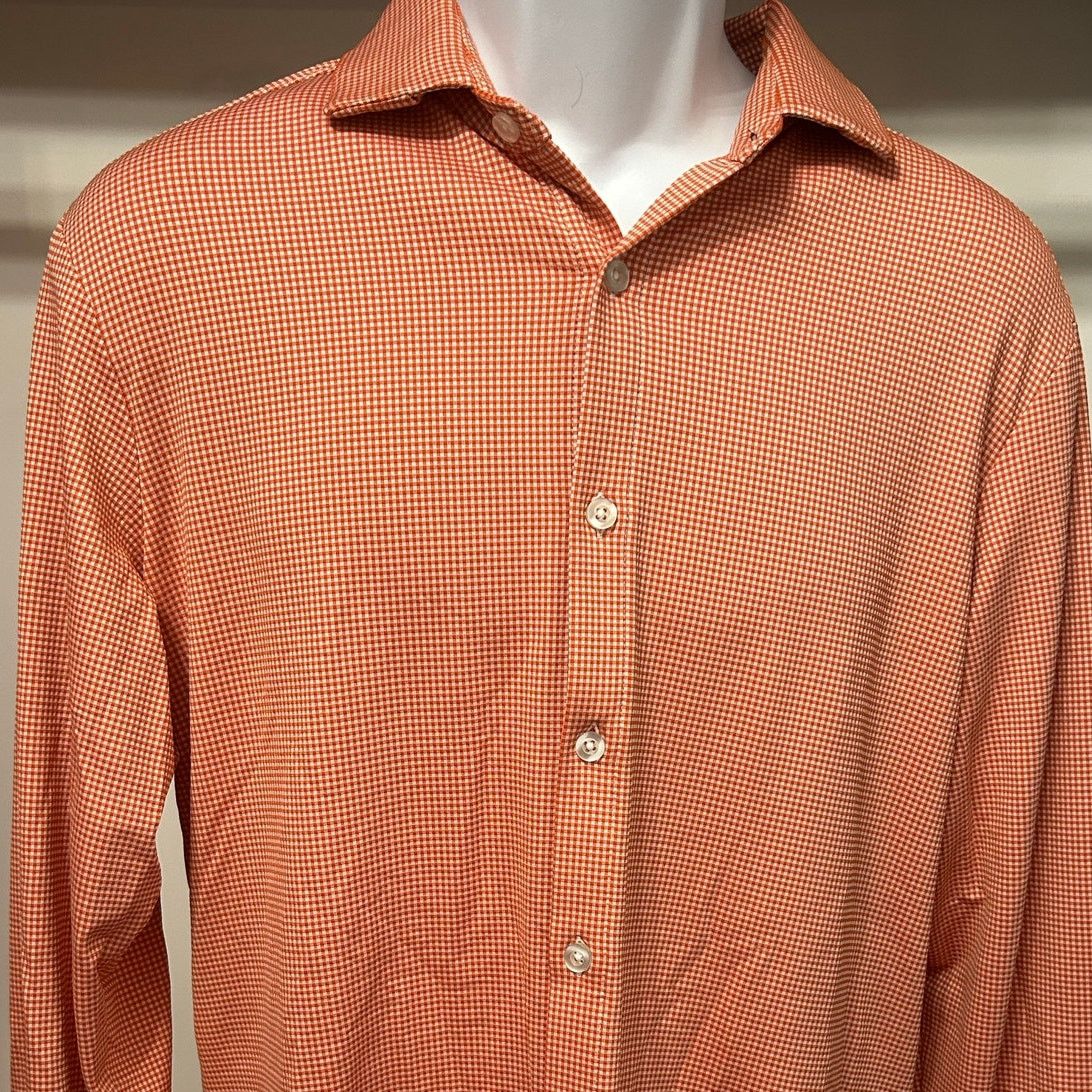 Mizzen+Main Mizzen+Main Trim Fit Orange Check Dress Shirt Mens Large USA Size US L / EU 52-54 / 3 - 1 Thumbnail