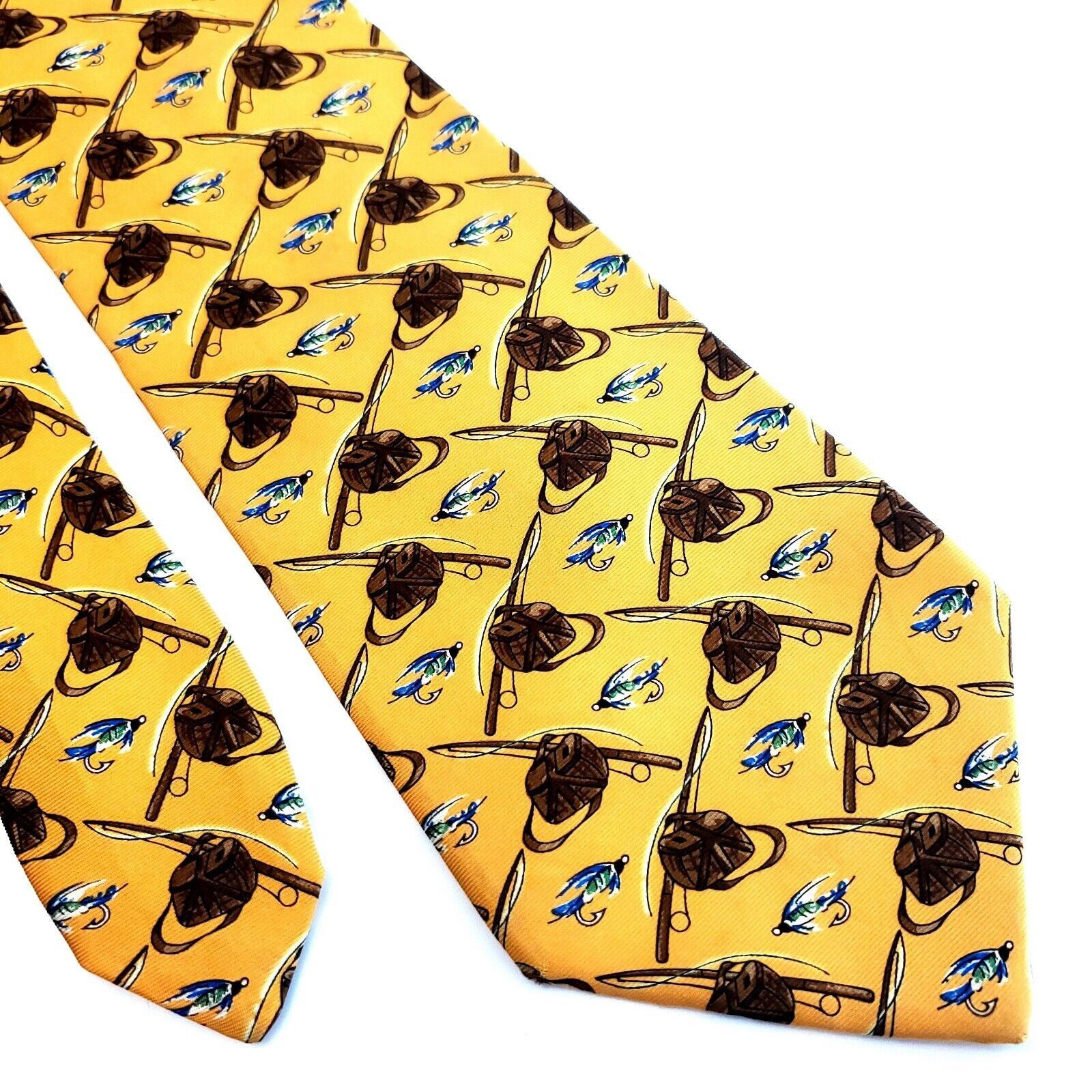 Banana Republic Banana Republic Fly Fishing Print Yellow Wide Silk Tie Size ONE SIZE - 1 Thumbnail