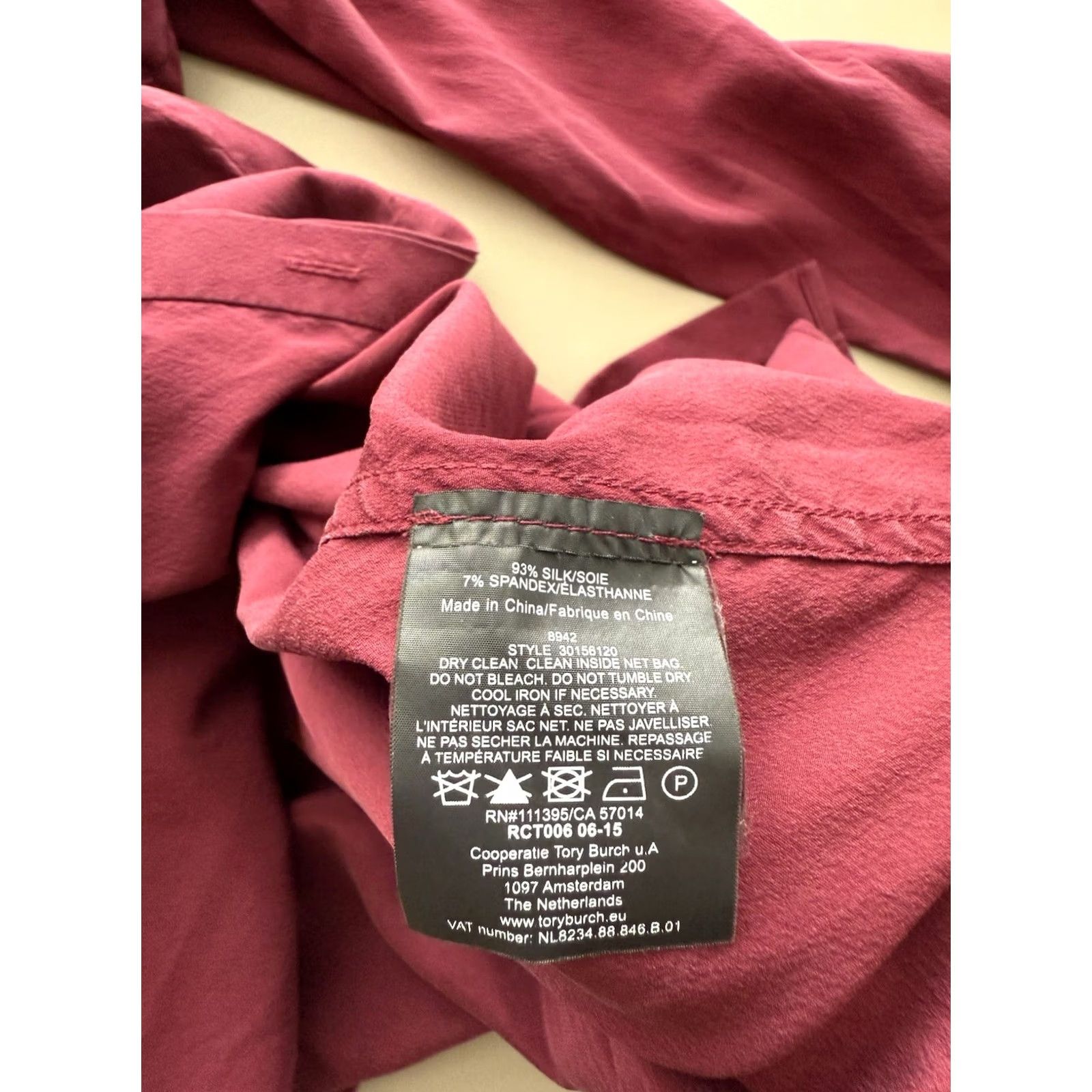 Tory Burch Tory Burch Blouse Bow Red Wine Womens Long Sleeve 6 Silk Spandex Crew Neck Button - Classic, 100% Silk, Solid, Dry Clean Only, Vintage No Size M / US 6-8 / IT 42-44 - 4 Thumbnail
