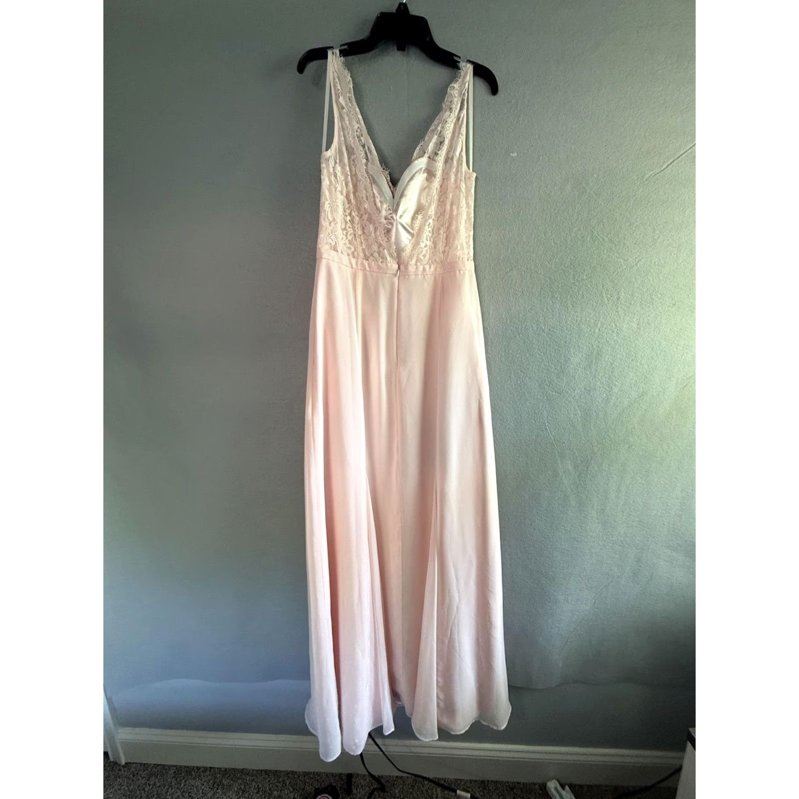 Pinko VINTAGE Weddington Way Dress L Pink Lace Chiffon V Neck Maxi Bridesmaid Prom Gown Size L / US 10 / IT 46 - 2 Thumbnail