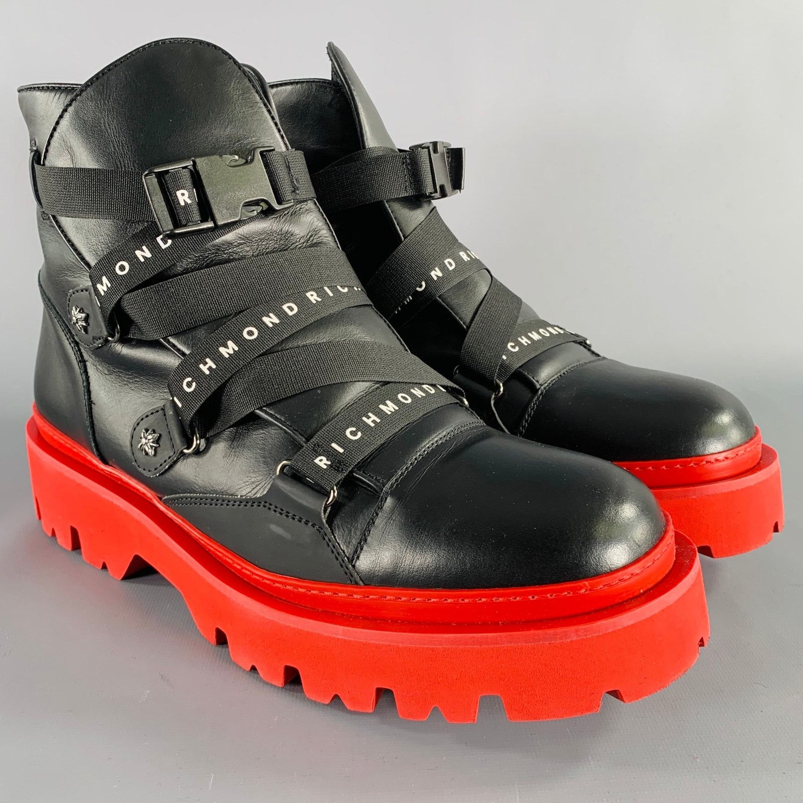 John Richmond Size 13 Black Red Solid Leather Track Sole Boots Size US 13 / EU 46 - 1 Thumbnail