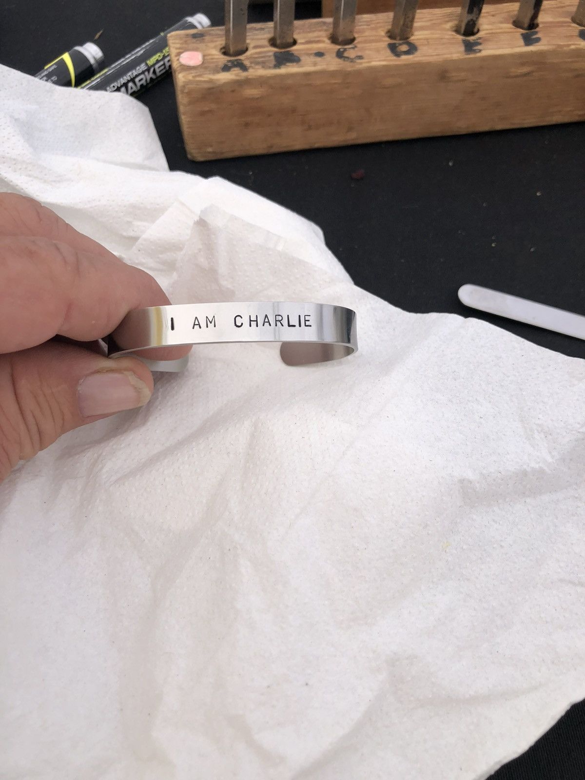 Custommade Stainless Steel Hand Stamped Bracelet “I AM CHARLIE” Size ONE SIZE - 1 Preview