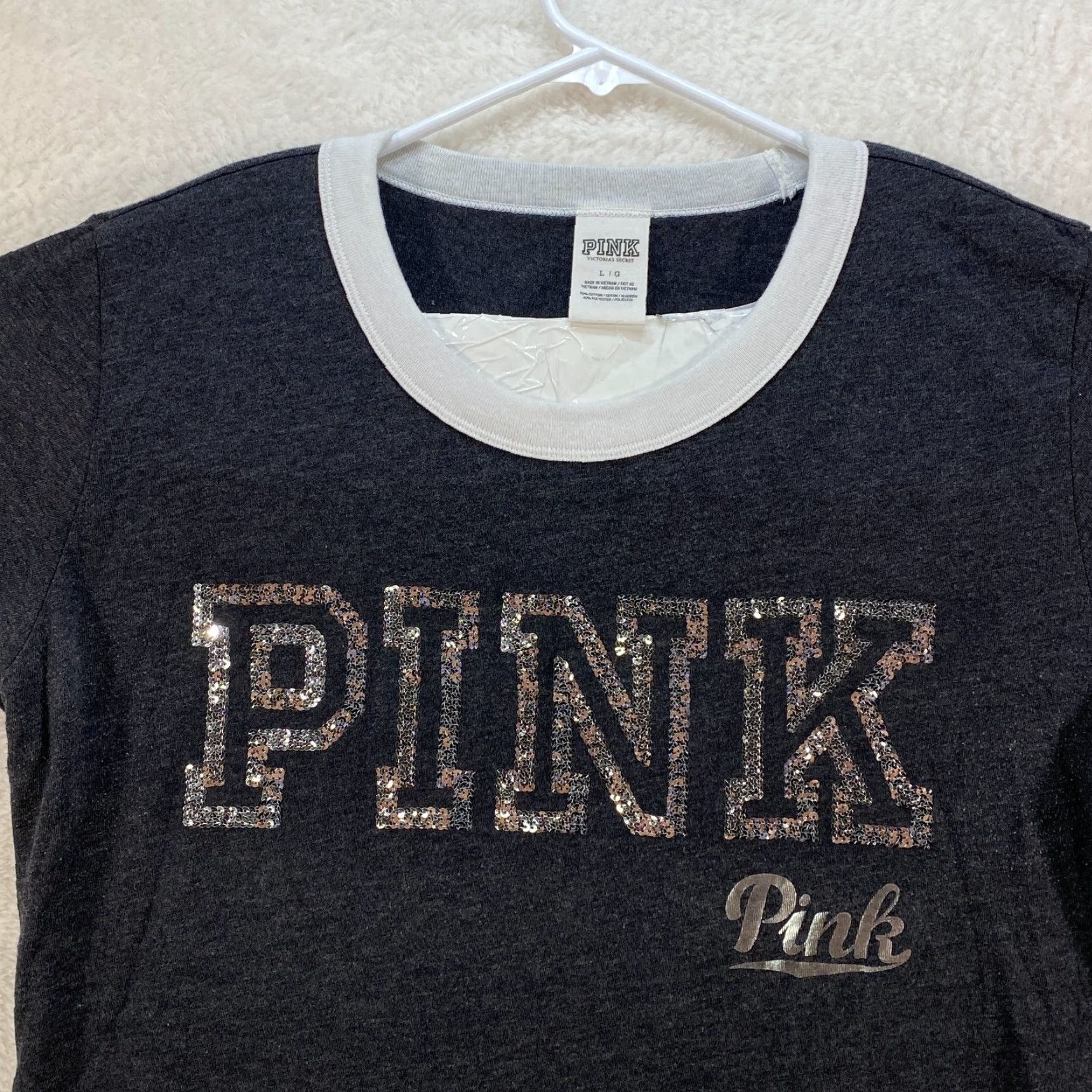 Victoria's Secret Victoria's Secret Pink Shirt Womens Large T-Shirt Black Sequin Logo Top Short Sleeve Size L / US 10 / IT 46 - 3 Thumbnail