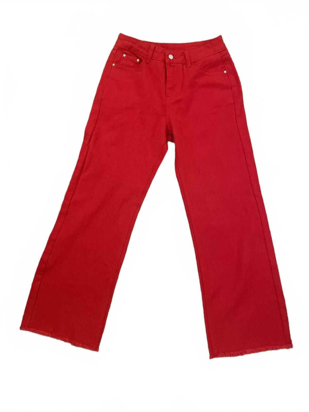 Cyderhouse Cider Wide Leg Jeans Women's Medium Frayed Hem Red Cotton Size 32" / US 10 / IT 46 - 8 Thumbnail