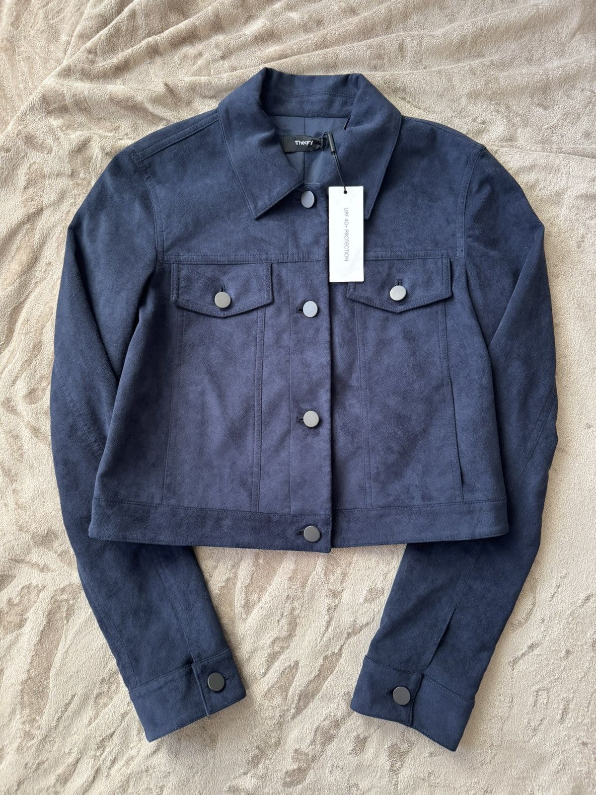 Theory Fulton Faux Suede Jacket Navy Blue