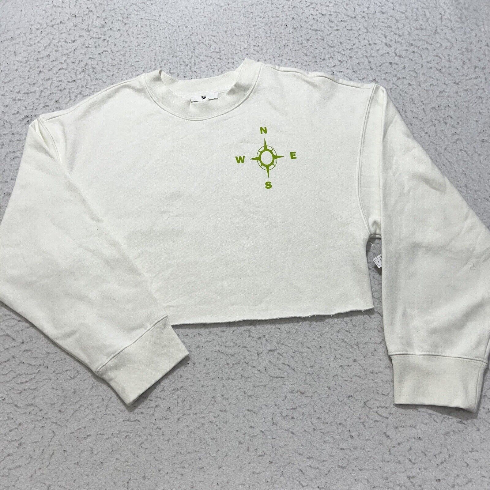 Nordstrom BP Cropped Crewneck Fleece Sweatshirt Ivory Self Discovery Size XS / US 0-2 / IT 36-38 - 2 Thumbnail
