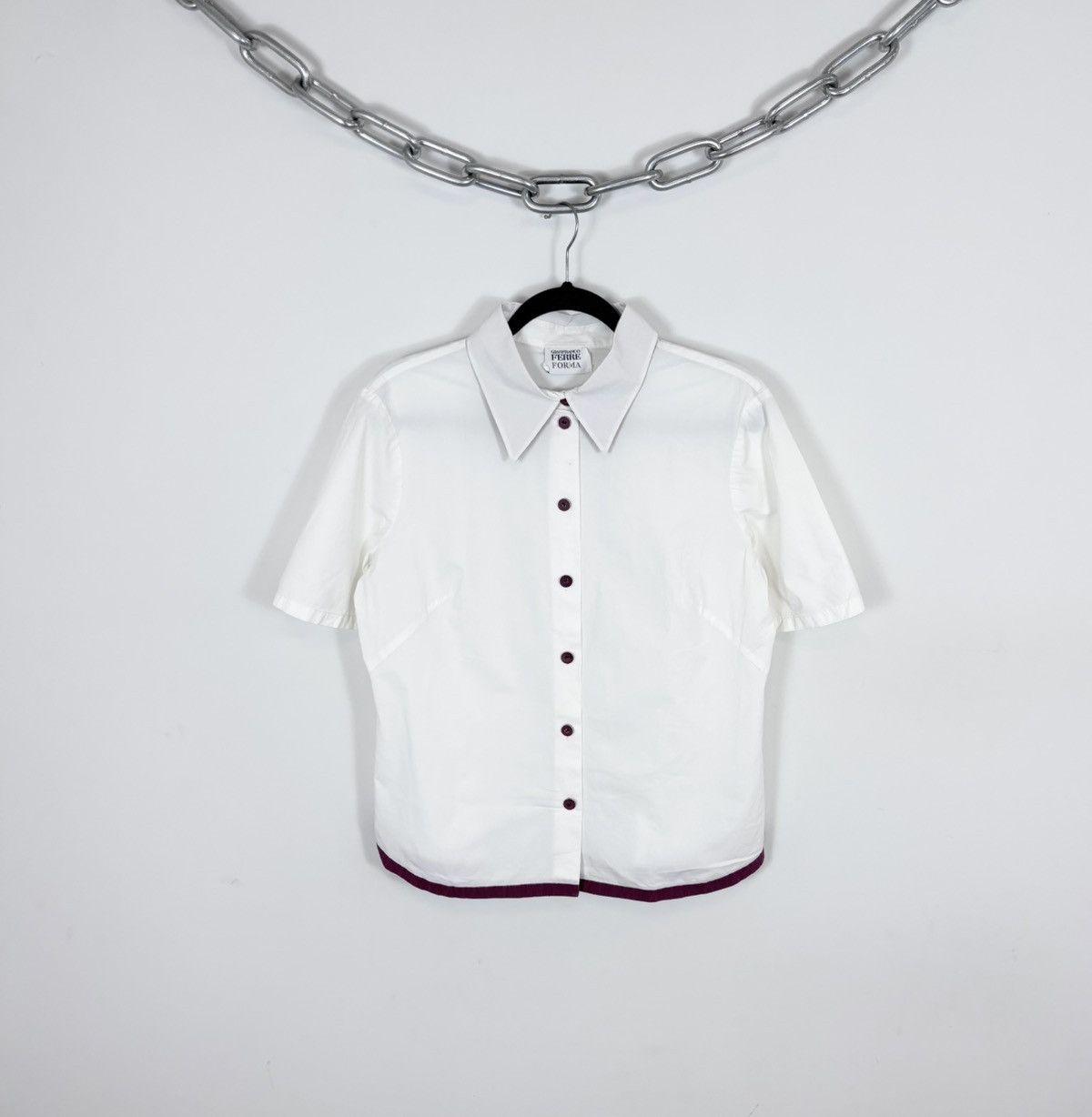 Gianfranco Ferre Vintage Gianfranco Ferre Women’s White Short Sleeve Shirt Size L / US 10 / IT 46 - 1 Thumbnail