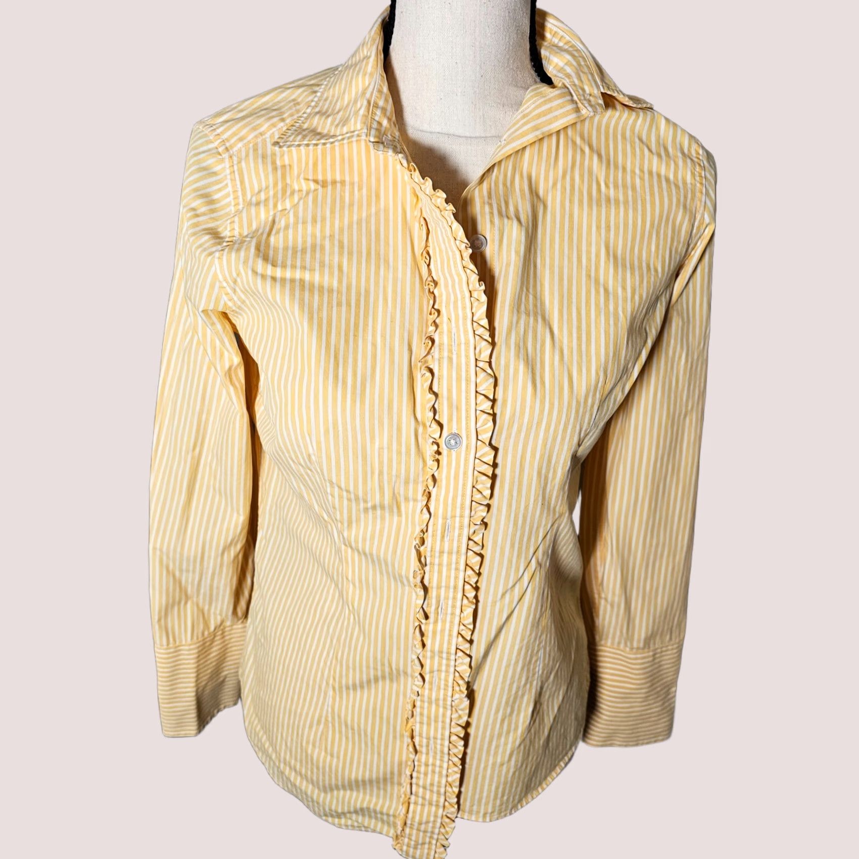 Lands' End VINTAGE Lands' End Button Up Blouse Orange Long Sleeve Women 4 Ruched Trim Casual Size S / US 4 / IT 40 - 1 Thumbnail