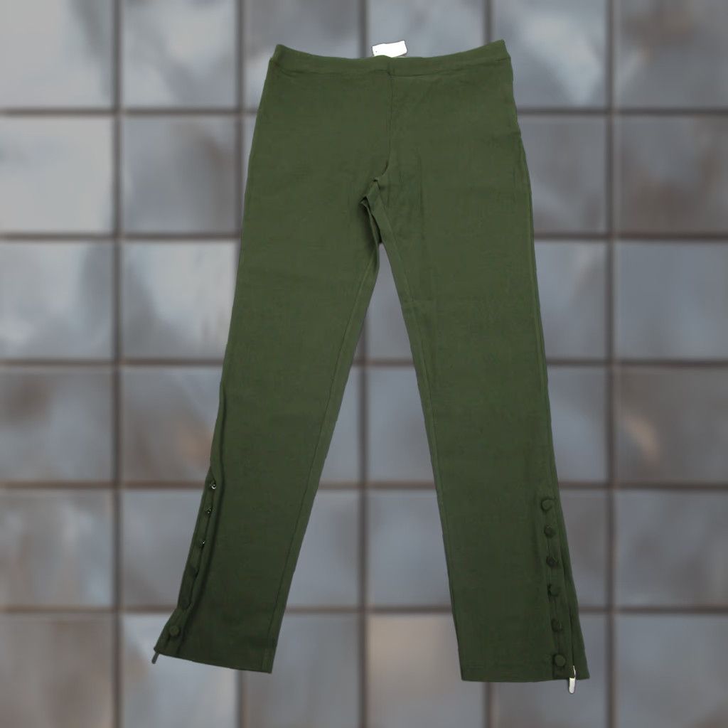 Vintage Tularosa Leggings Womens XL Green Ankle Pants Stretch Button Zip Side Hem - HEM, Elastic Waist, Solid Size 40" / US 18 - 1 Thumbnail