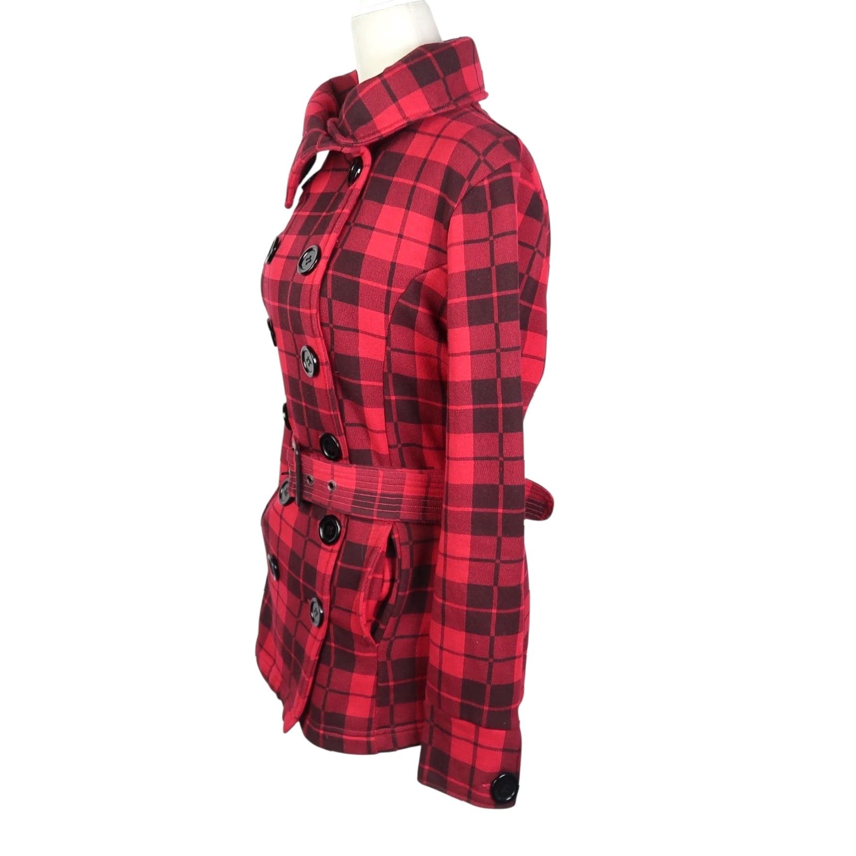 Zimmerli VINTAGE Glimmer by J.J. Basics Red and Black Plaid Double-Breasted Jacket M Ladies Casual Cotton 27" 18" Pit to Pit L Size M / US 6-8 / IT 42-44 - 3 Thumbnail