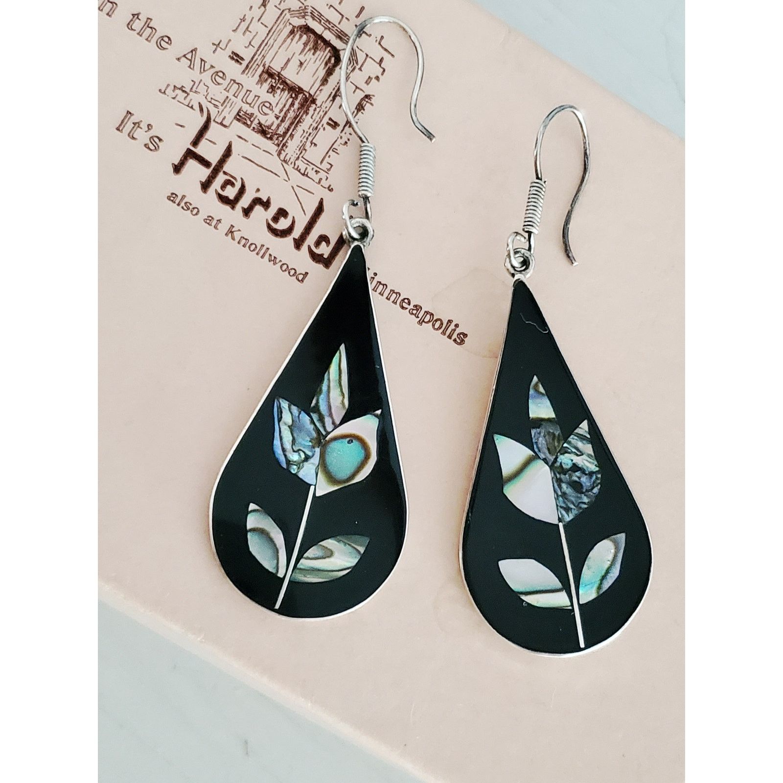 Other Sterling Silver Black Enamel & Abalone Shell Dangle Earrings Size ONE SIZE - 1 Thumbnail