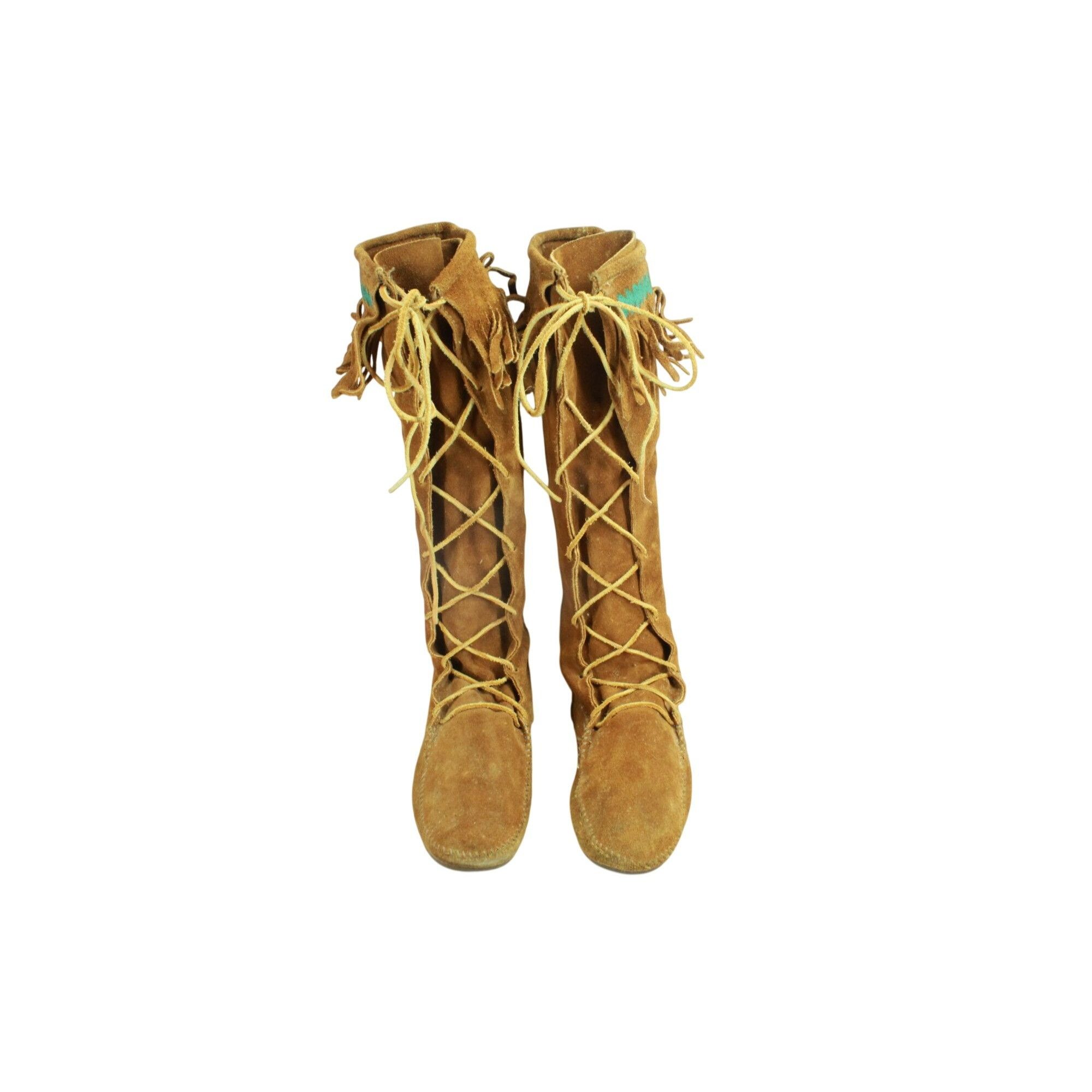 Minnetonka Minnetonka Tall Suede Tie Moc Fringe Boots Womens 6 Size US 6 / IT 36 - 5 Thumbnail