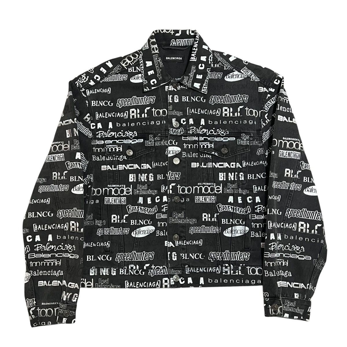 Balenciaga BALENCIAGA 20AW MULTI LOGO DENIM JACKET BAGGY PANTS SET Size 46S - 2 Thumbnail