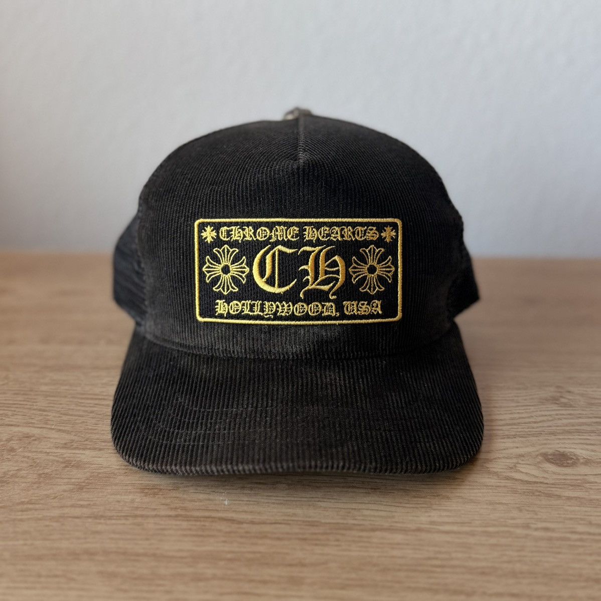 Chrome Hearts Chrome Hearts Black and Gold Corduroy Hat | Grailed