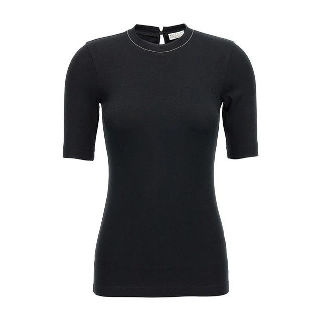 Brunello Cucinelli BRUNELLO CUCINELLI Black Monile ribbed Top New & Authentic ( Size S / US 4 / IT 40 - 1 Thumbnail