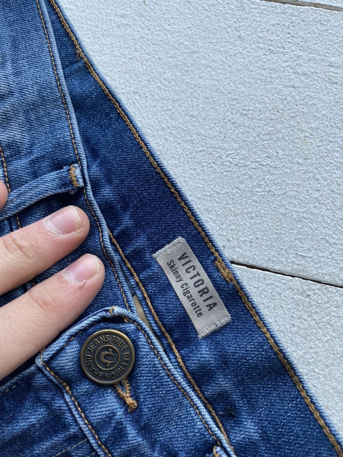 True Religion 00s Y2K True Religion Victoria Skinny Distressed Jeans Italy Size 29" - 6 Thumbnail