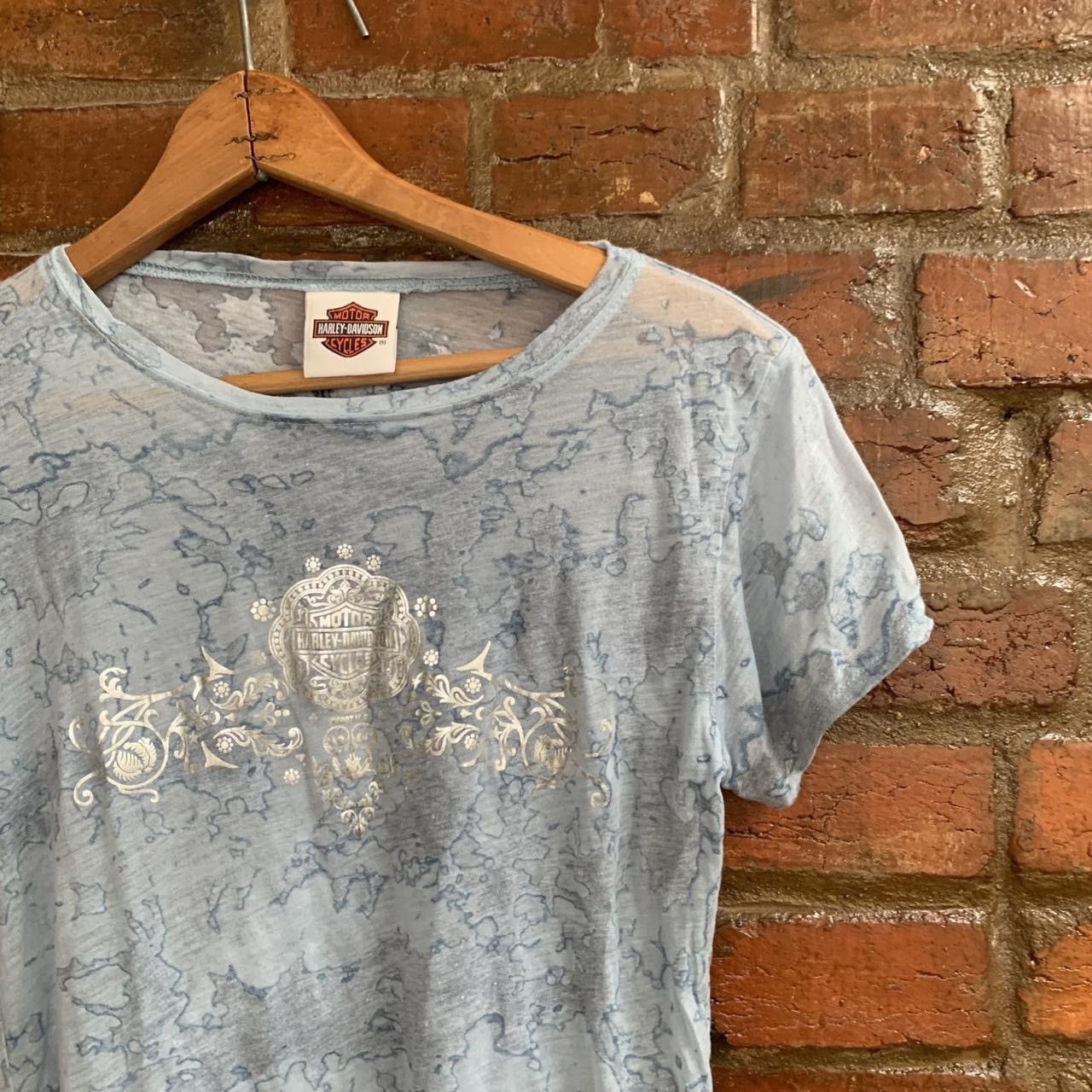 Harley Davidson × Vintage Y2K Harley Davidson Light Blue and Silver Burnout Tee Size S / US 4 / IT 40 - 2 Thumbnail