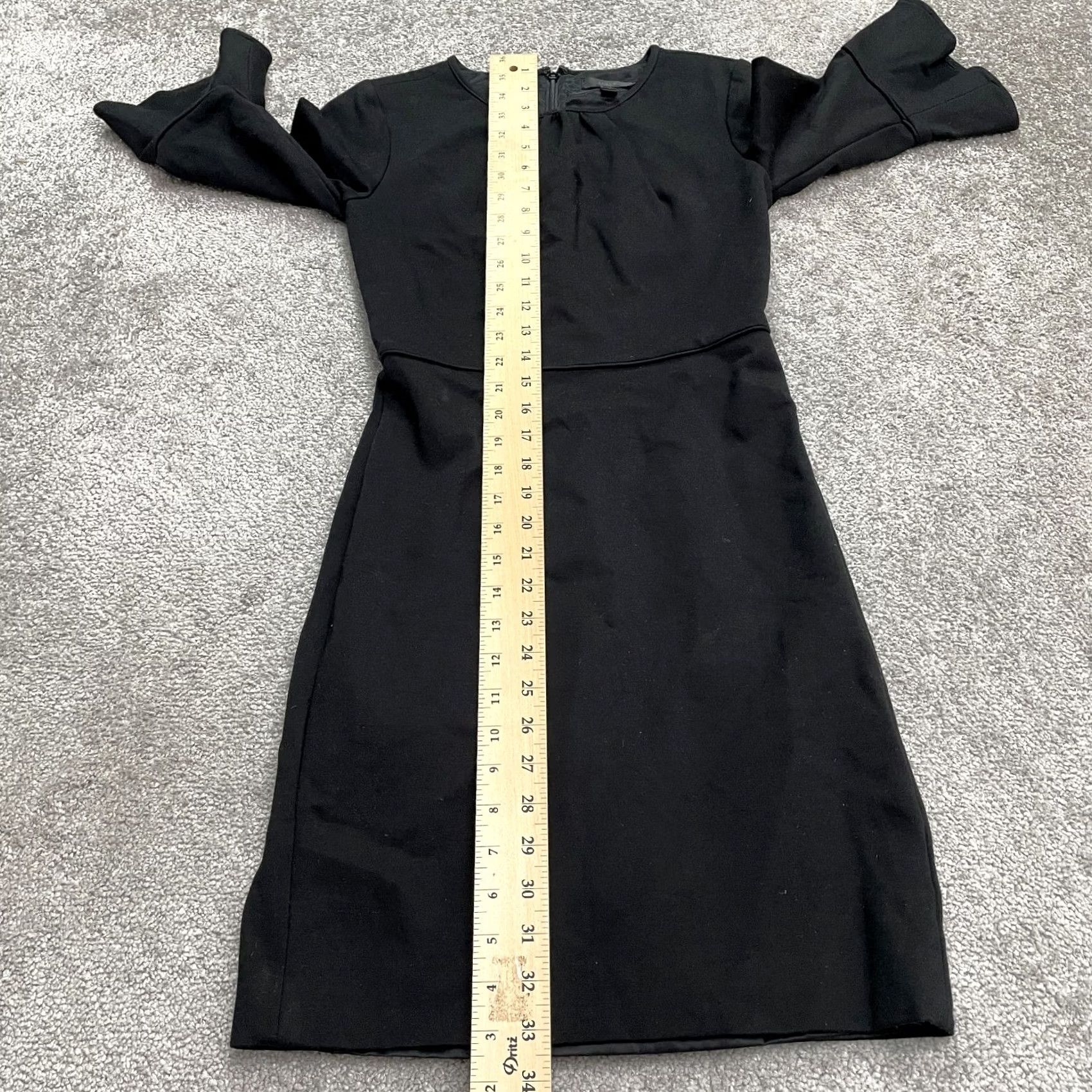 J.Crew J.Crew Bell Sleeve Midi Sheath Dress Womens 00 Ponte Black Pleated Neck Classic Size XXS / US 00 / IT 34 - 6 Thumbnail