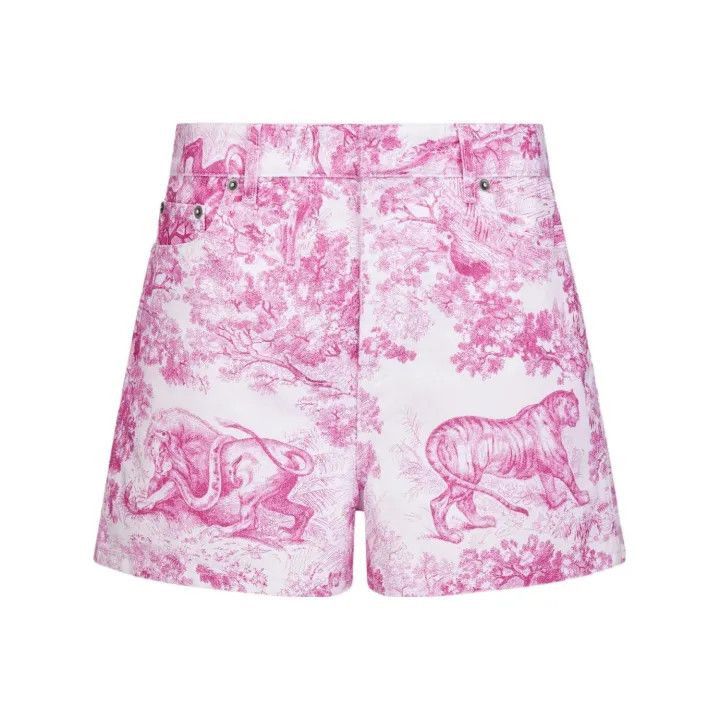 Dior Dior Pink Animal Print Denim Shorts for Women 0079-2507 Size 39" - 1 Thumbnail