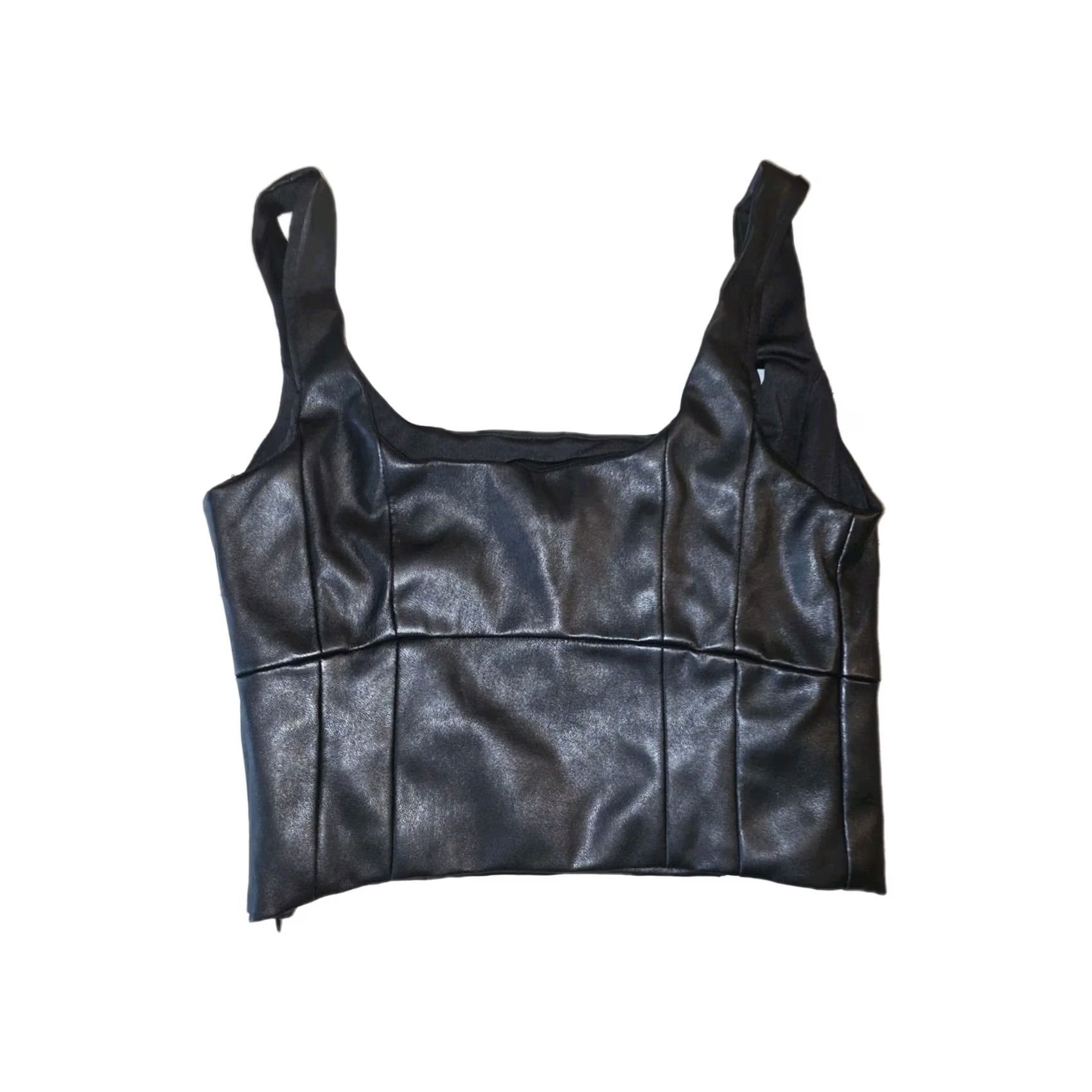 Forever 21 Forever 21 Faux Leather Crop Top Tank Sleeveless Brown M Medium Black Womens Cropped Party Adjustable Strap Stretch Size M / US 6-8 / IT 42-44 - 2 Thumbnail