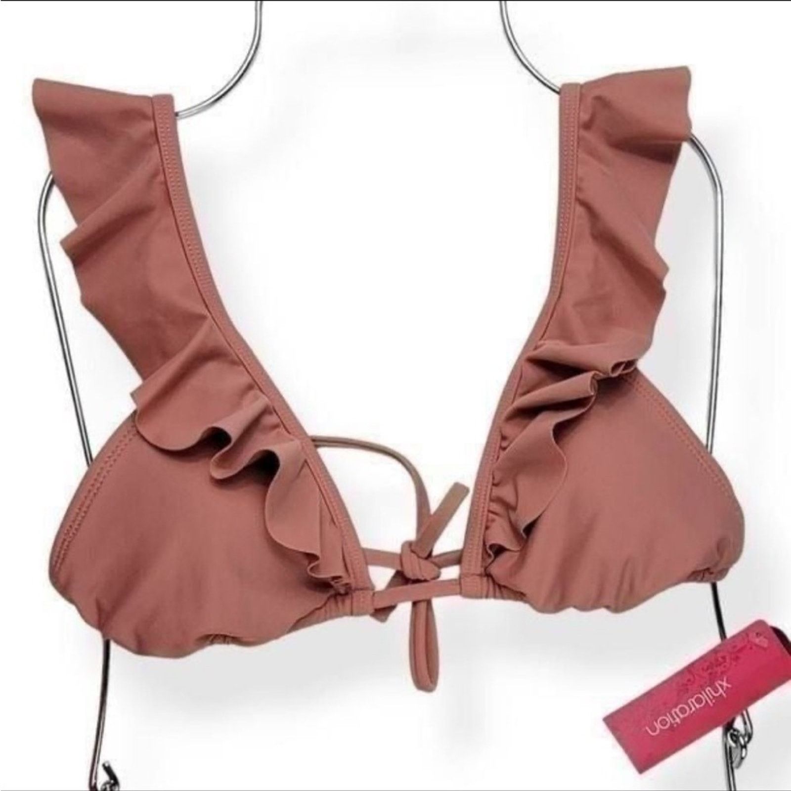 Target Basics NEW TARGET Blush Pink Triangle Ruffle Tie Bikini Swim Top Size XL / US 12-14 / IT 48-50 - 9 Thumbnail