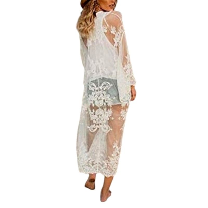Other YouKD White Cotton Lace Boho Kimono Loose Kimono Beach Dress Size ONE SIZE - 1 Thumbnail