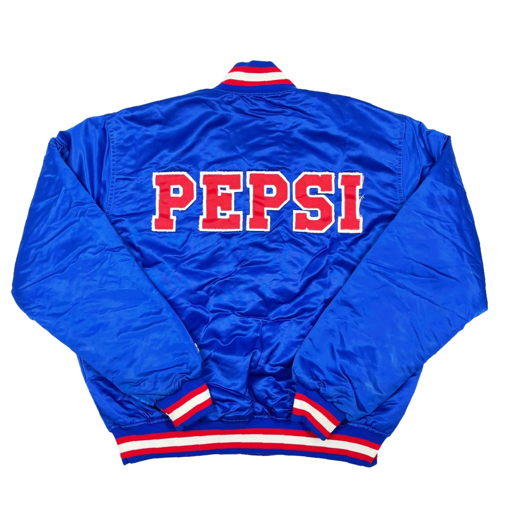 Starter VTG PEPSI “GOTTA HAVE IT” PROMO STARTER BOMBer JACKET MENS LARGE Satin Navy/Blue Nylon 80s 90s Vintage Baseball Starter Men Jacket Size US L / EU 52-54 / 3 - 4 Thumbnail