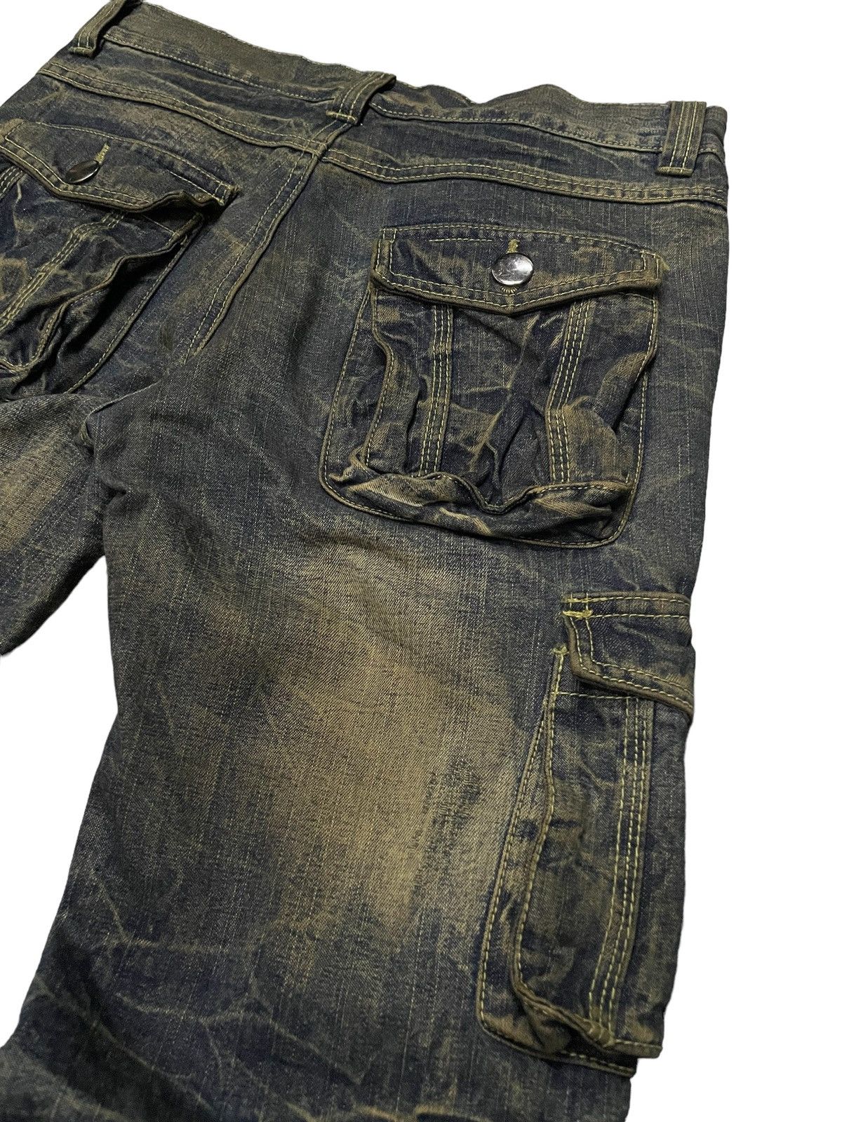 If Six Was Nine × LOWBOX × Le Grande Bleu (L.G.B.) Lowbox Japan Asymmetrical Mud Wash Flared Frayed Cargo Jeans Size US 30 / EU 46 - 17 Thumbnail