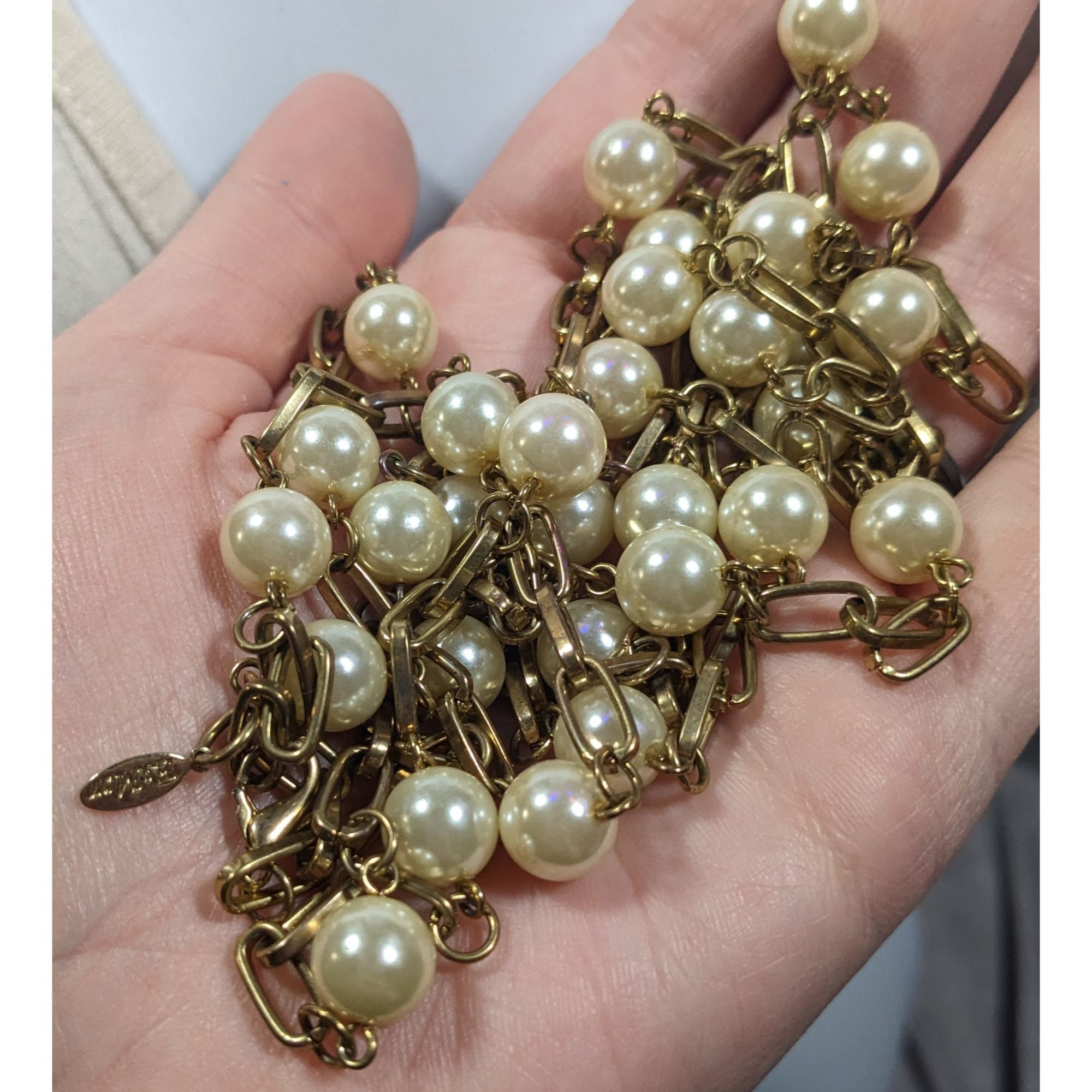 Other Vintage EsMor Gold Tone Faux Pearl Paperclip Chain Necklace Size ONE SIZE - 3 Thumbnail