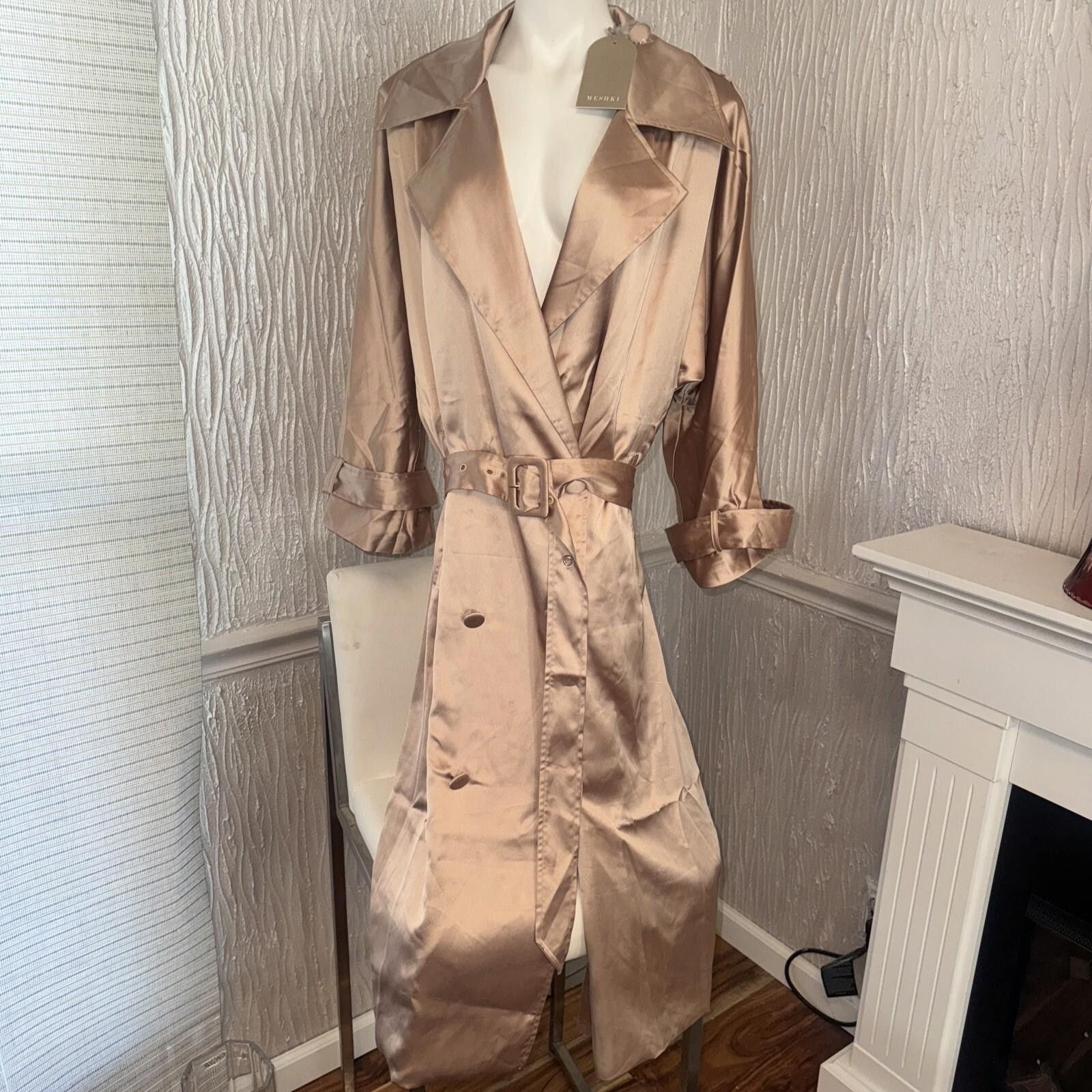 Other Meshki Azaela Satin Trench Champagne Coat Sz Xs New Size XS / US 0-2 / IT 36-38 - 1 Thumbnail
