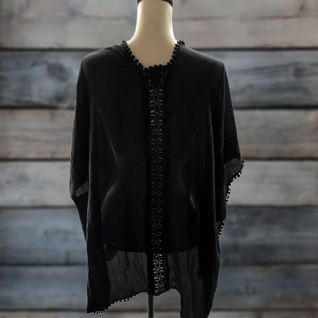 Steve Madden Steve Madden Kimono Cardigan Wrap Womens OS Black Lightweight Crochet Trim Cardigan Sleeve Short Open Front Casual Beach OSFM Size M / US 6-8 / IT 42-44 - 1 Thumbnail