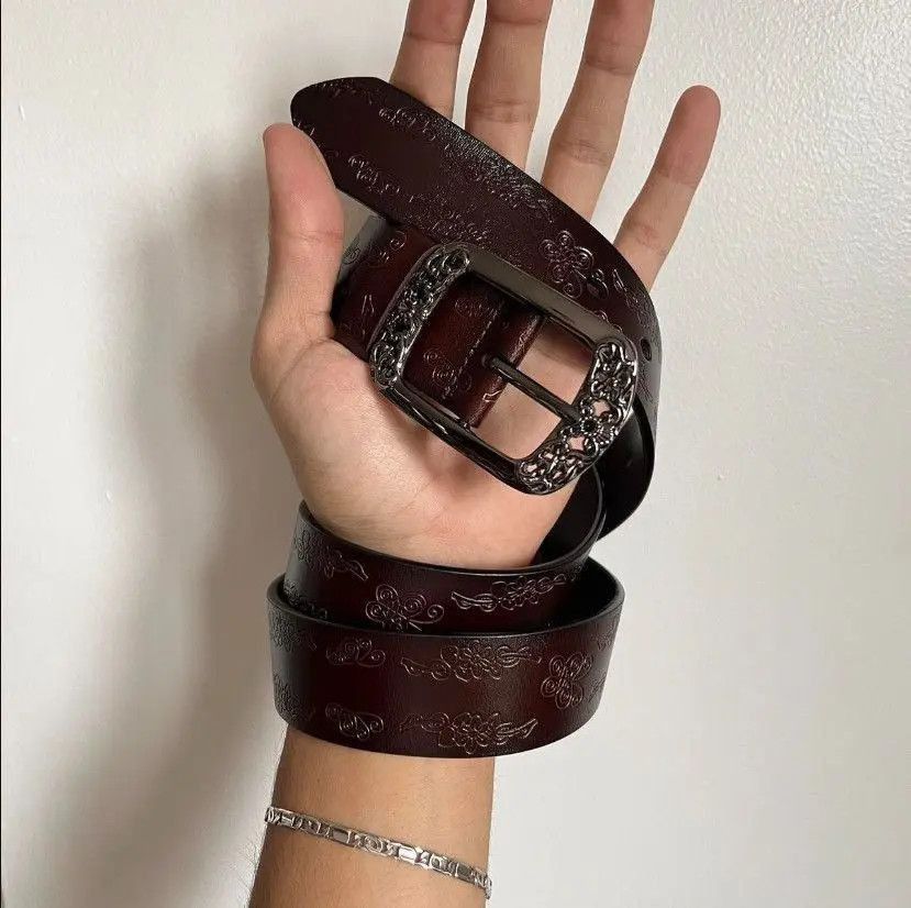 Cowboy Equipment × Vintage Brown Leather American Western Floral Belt Size ONE SIZE - 2 Thumbnail
